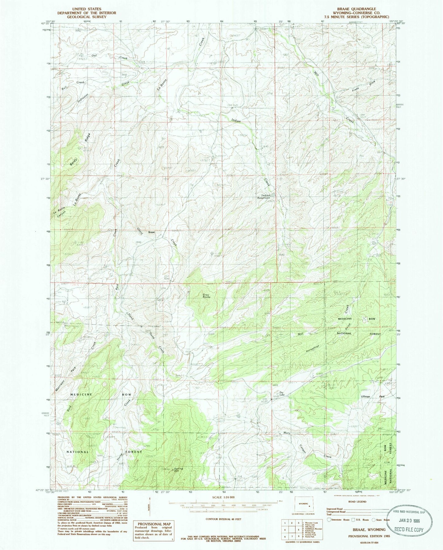 Classic USGS Braae Wyoming 7.5'x7.5' Topo Map Image