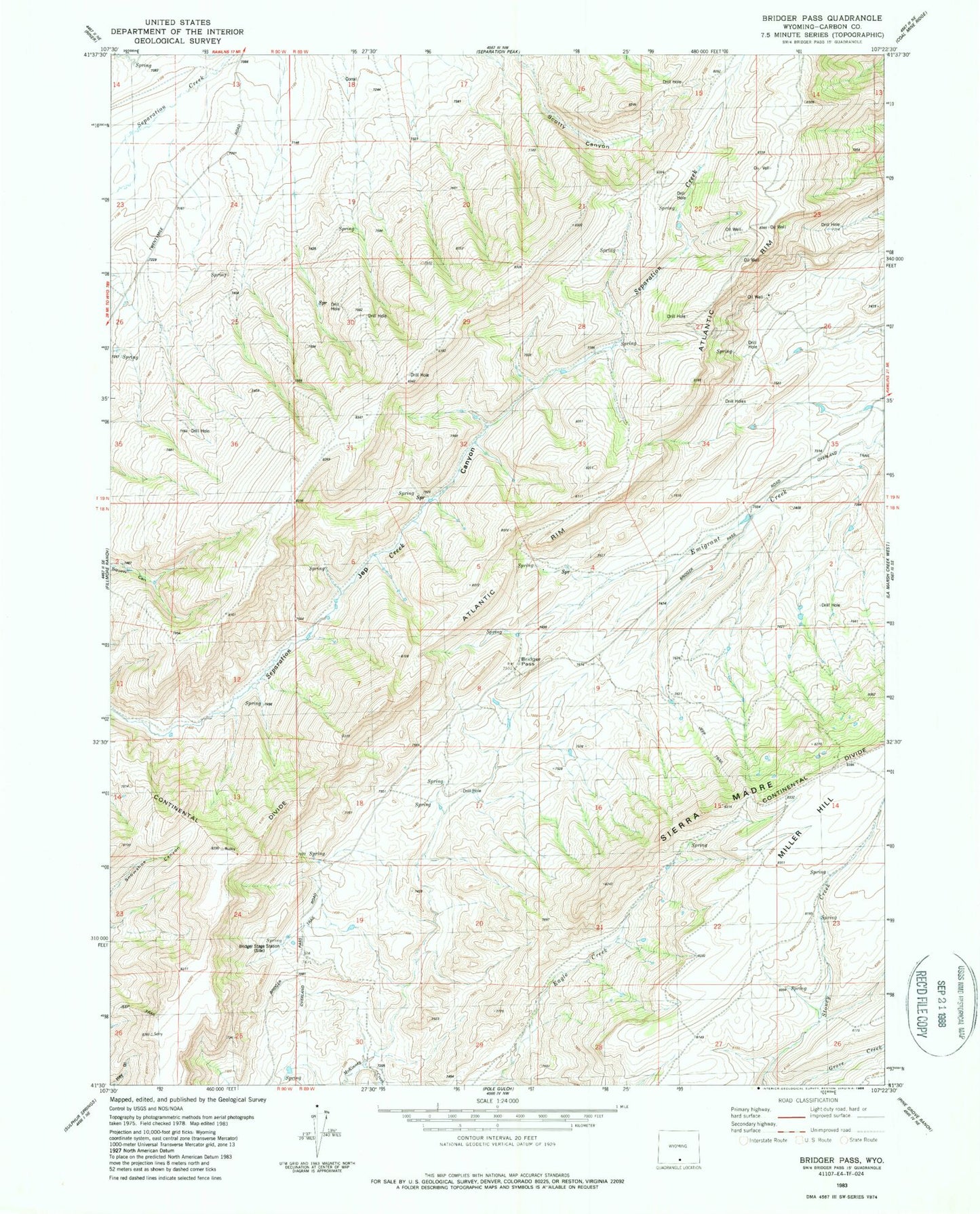 Classic USGS Bridger Pass Wyoming 7.5'x7.5' Topo Map Image