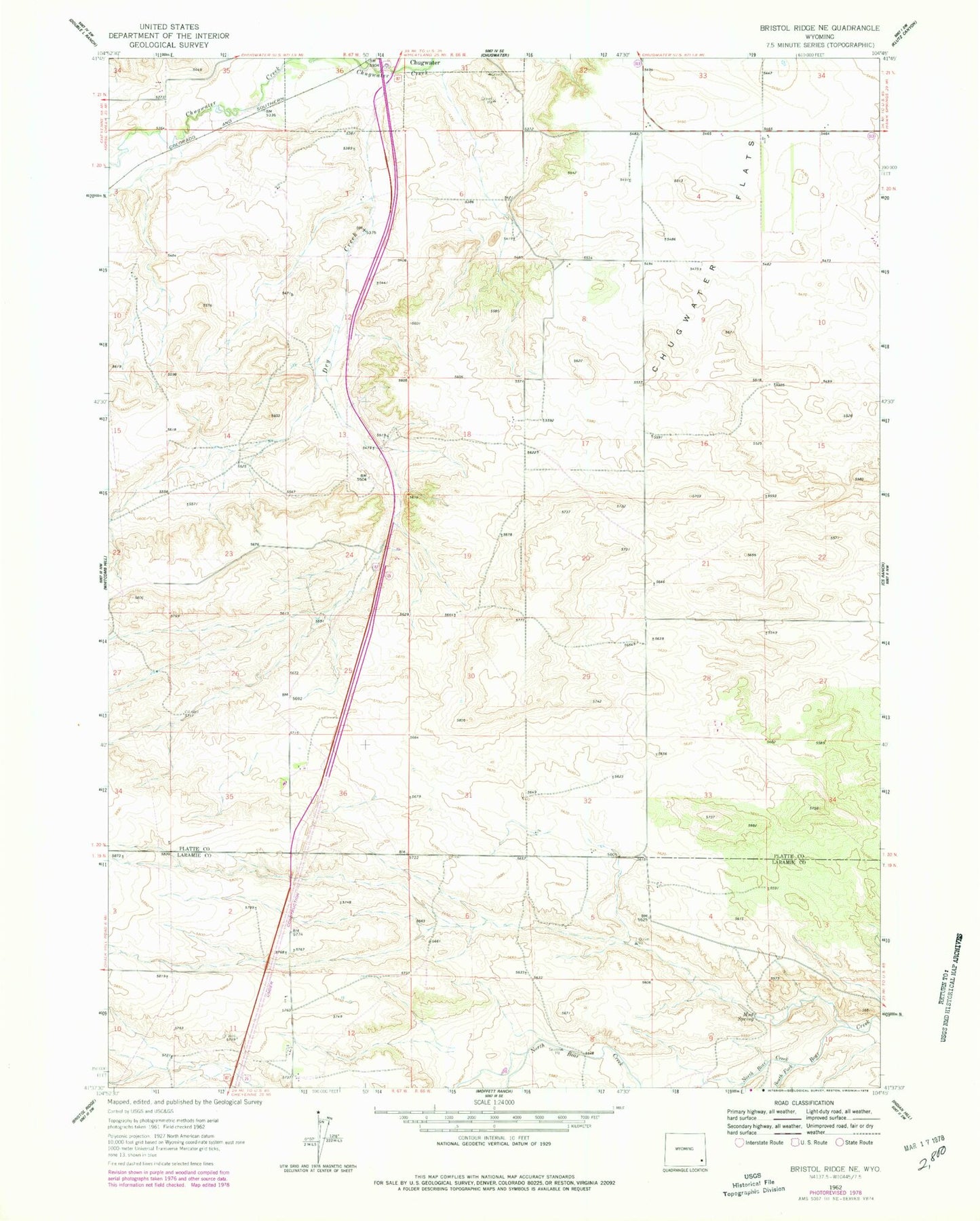 Classic USGS Bristol Ridge NE Wyoming 7.5'x7.5' Topo Map Image