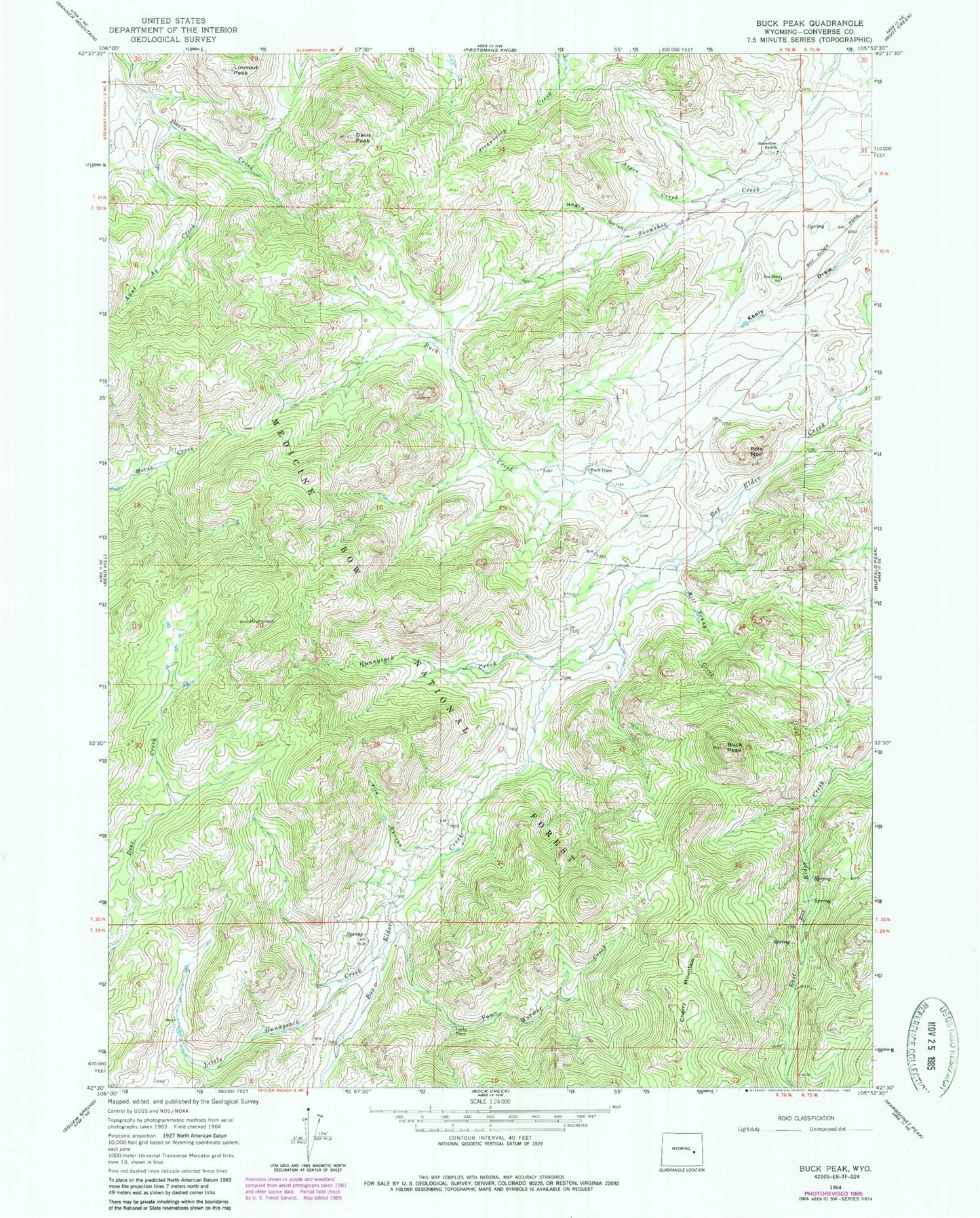 Classic USGS Buck Peak Wyoming 7.5'x7.5' Topo Map Image