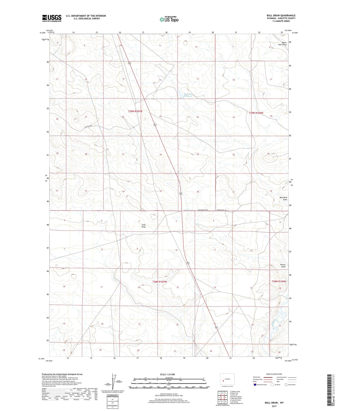 Bull Draw Wyoming US Topo Map Image