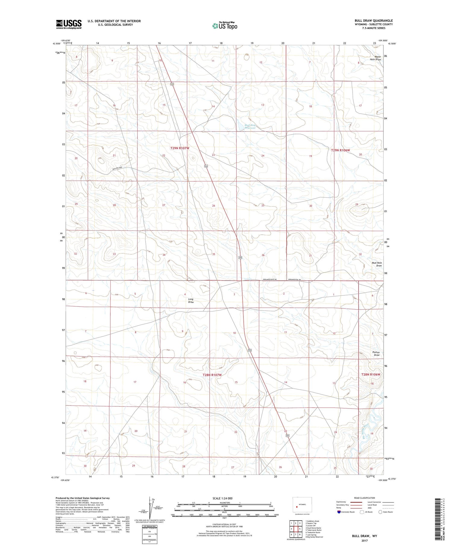 Bull Draw Wyoming US Topo Map Image