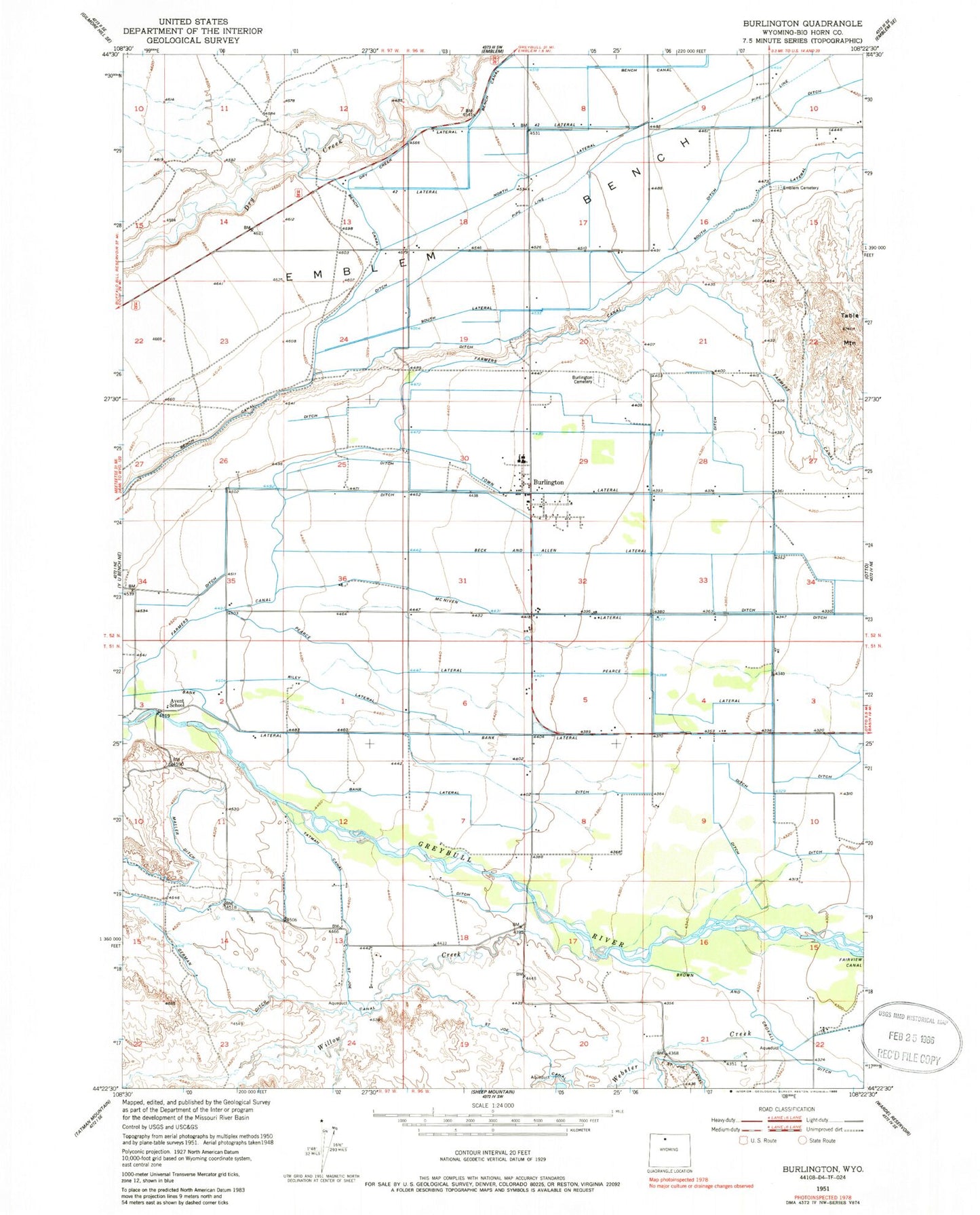Classic USGS Burlington Wyoming 7.5'x7.5' Topo Map Image