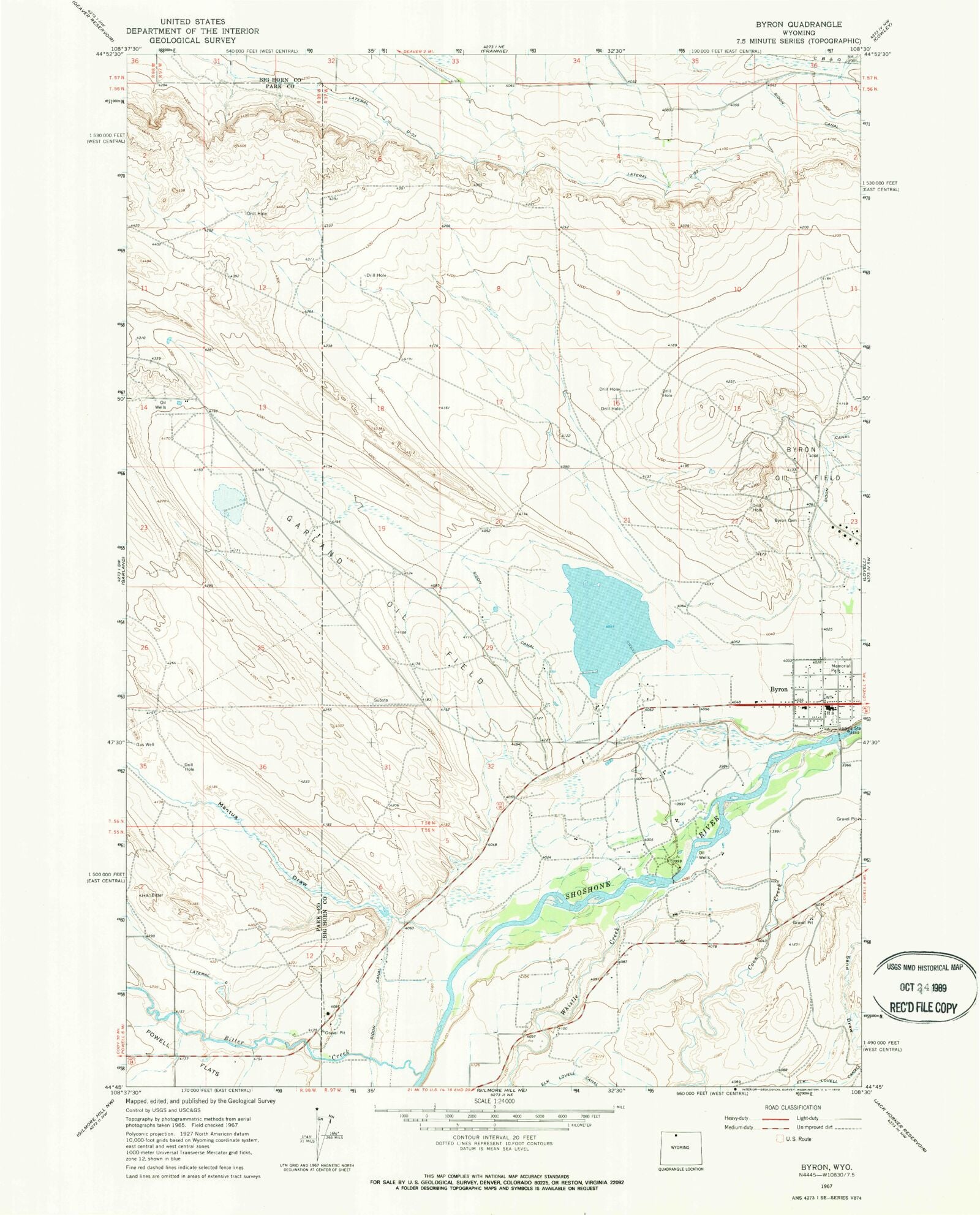 Classic USGS Byron Wyoming 7.5'x7.5' Topo Map – MyTopo Map Store