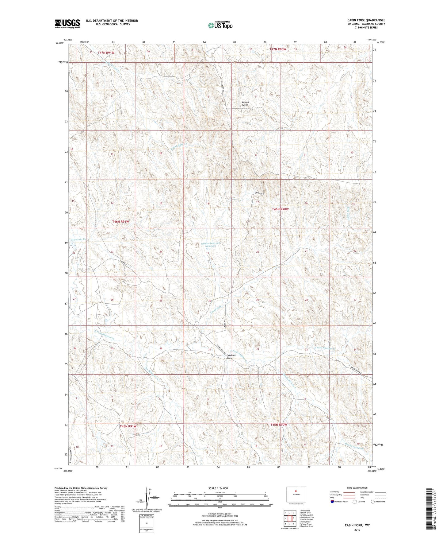 Cabin Fork Wyoming US Topo Map Image