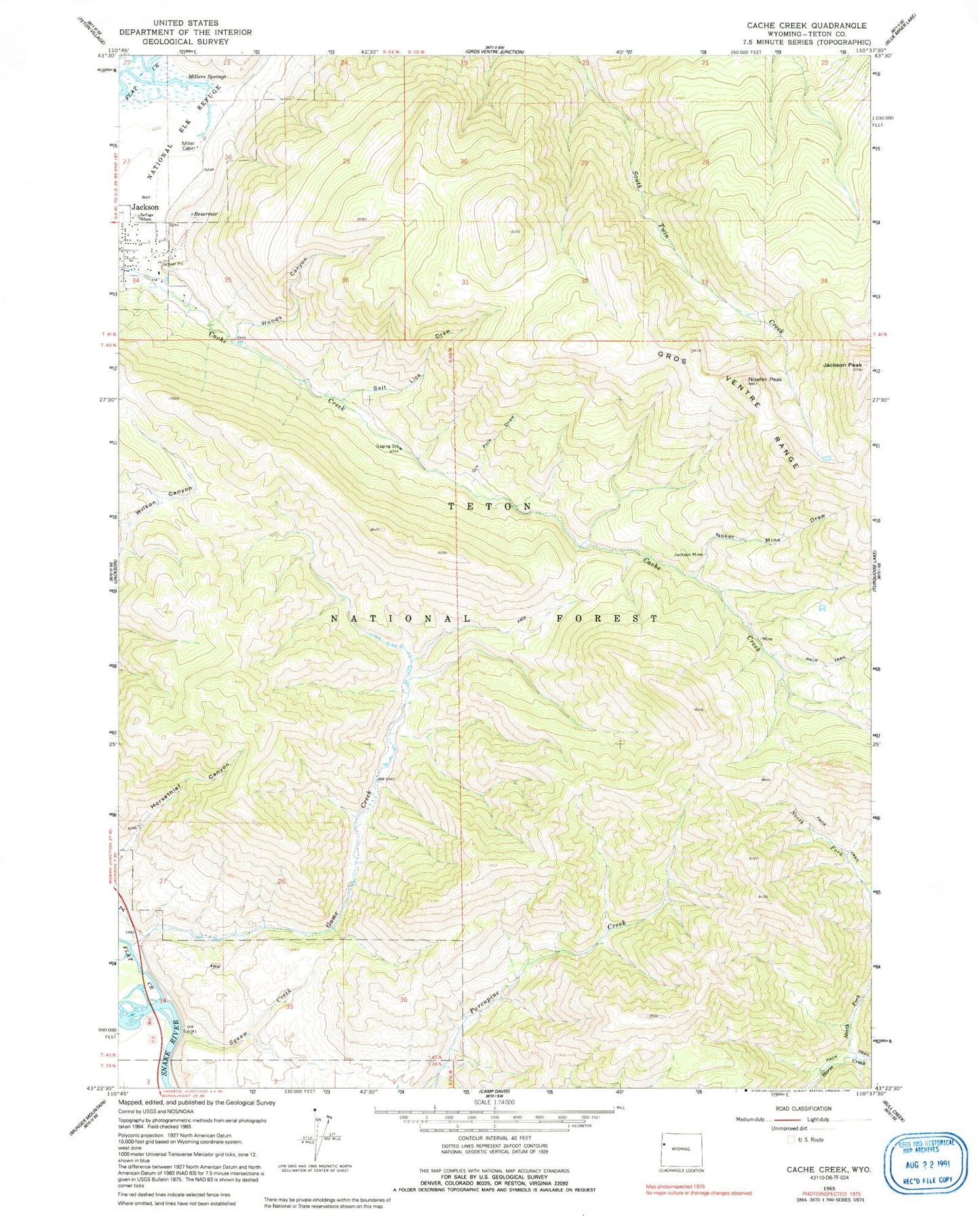 Classic USGS Cache Creek Wyoming 7.5'x7.5' Topo Map Image