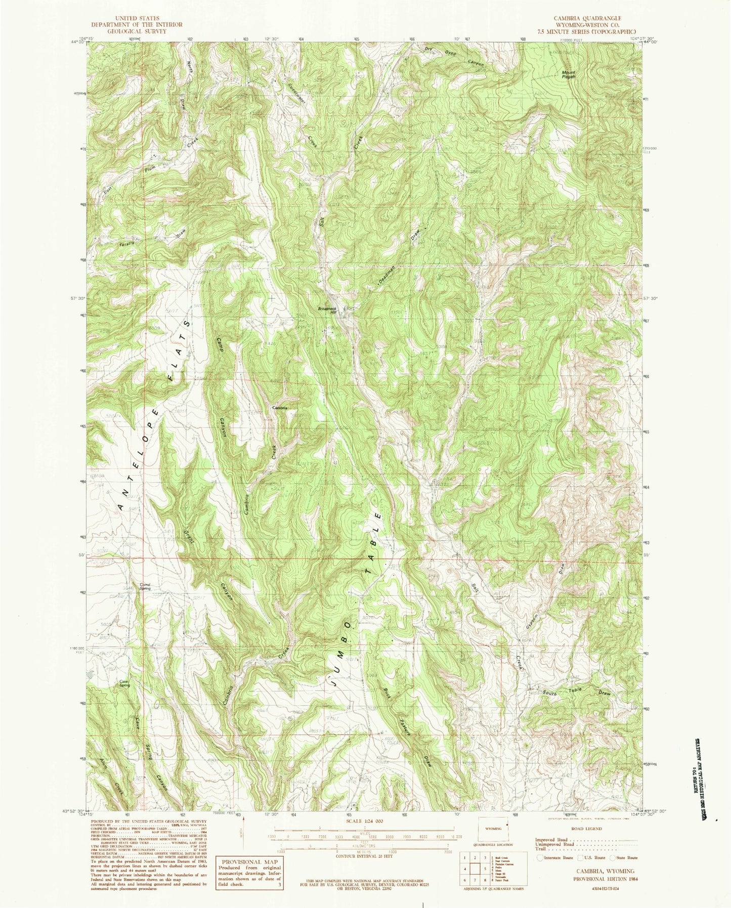 Classic USGS Cambria Wyoming 7.5'x7.5' Topo Map Image