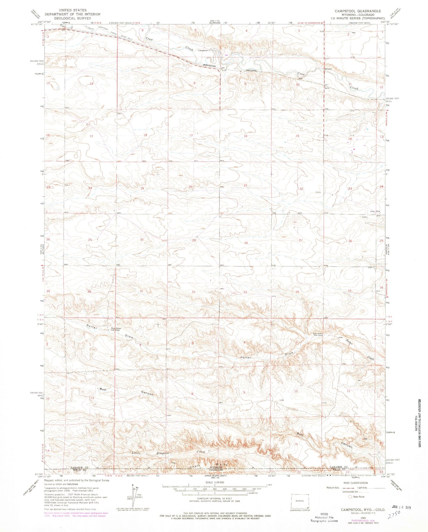 Classic USGS Campstool Wyoming 7.5'x7.5' Topo Map Image