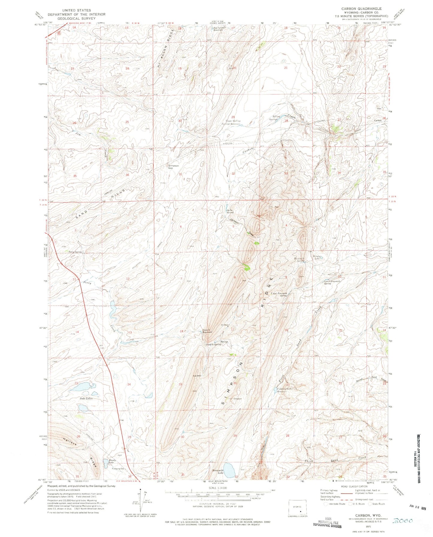 Classic USGS Carbon Wyoming 7.5'x7.5' Topo Map Image