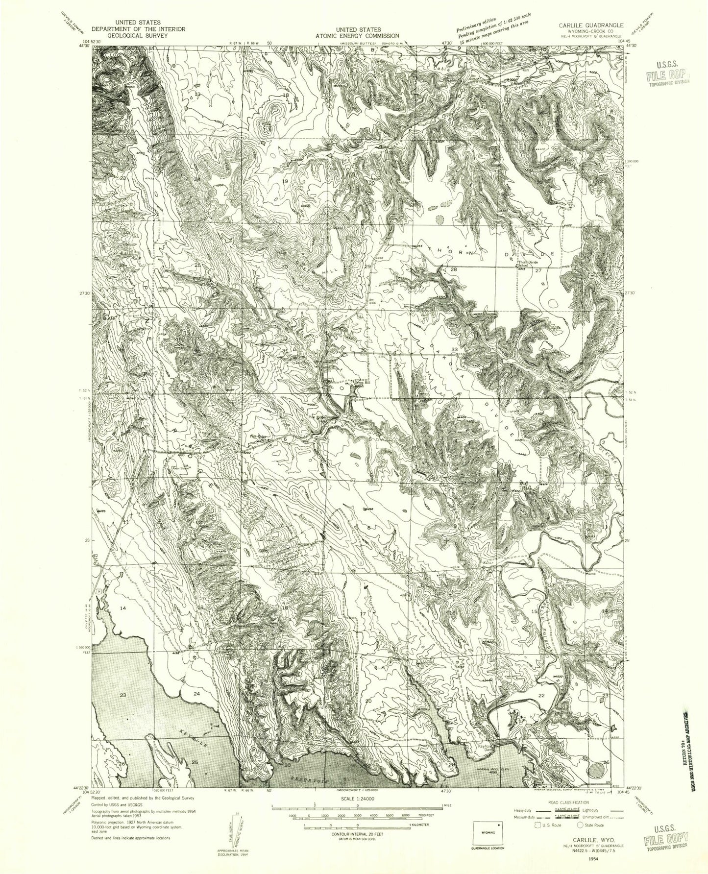 Classic USGS Carlile Wyoming 7.5'x7.5' Topo Map Image