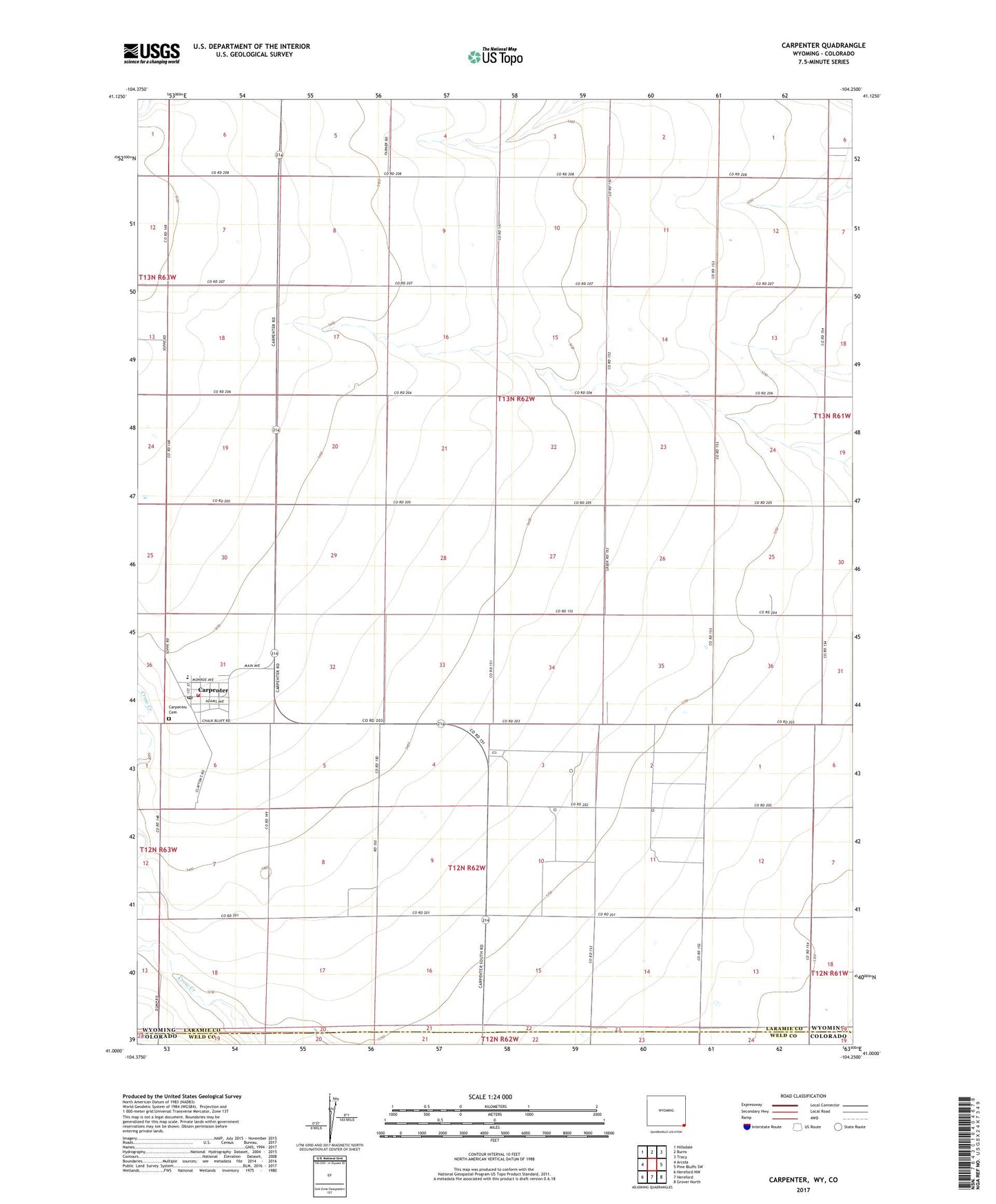 Carpenter Wyoming US Topo Map Image