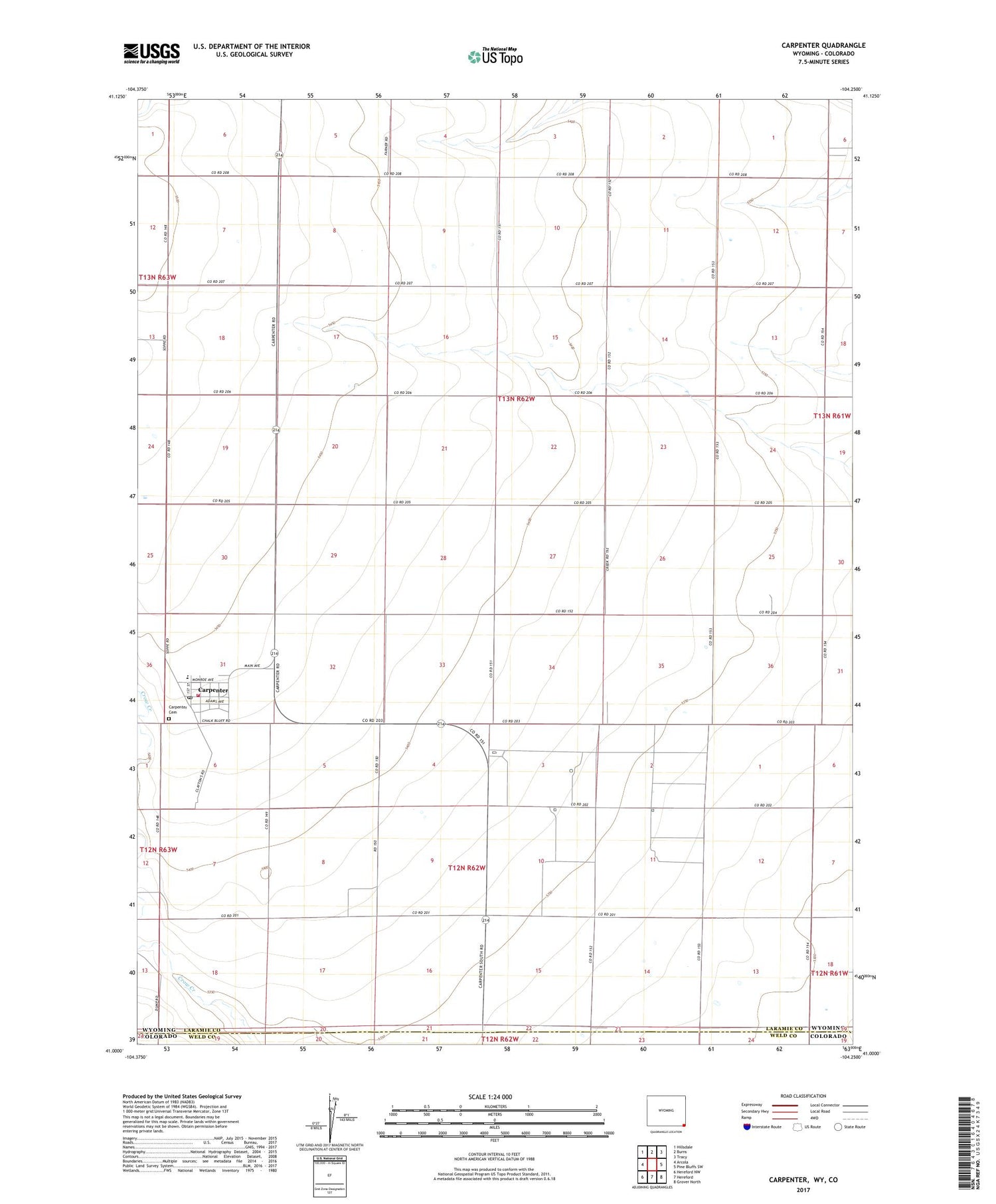 Carpenter Wyoming US Topo Map Image