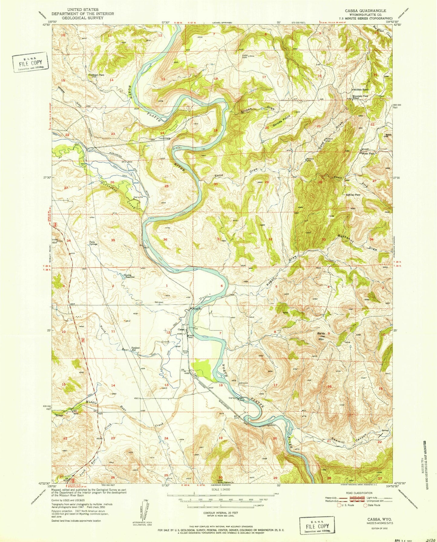Classic USGS Cassa Wyoming 7.5'x7.5' Topo Map Image