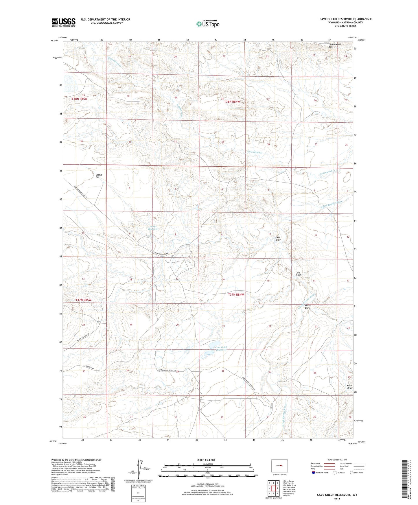 Cave Gulch Reservoir Wyoming US Topo Map Image