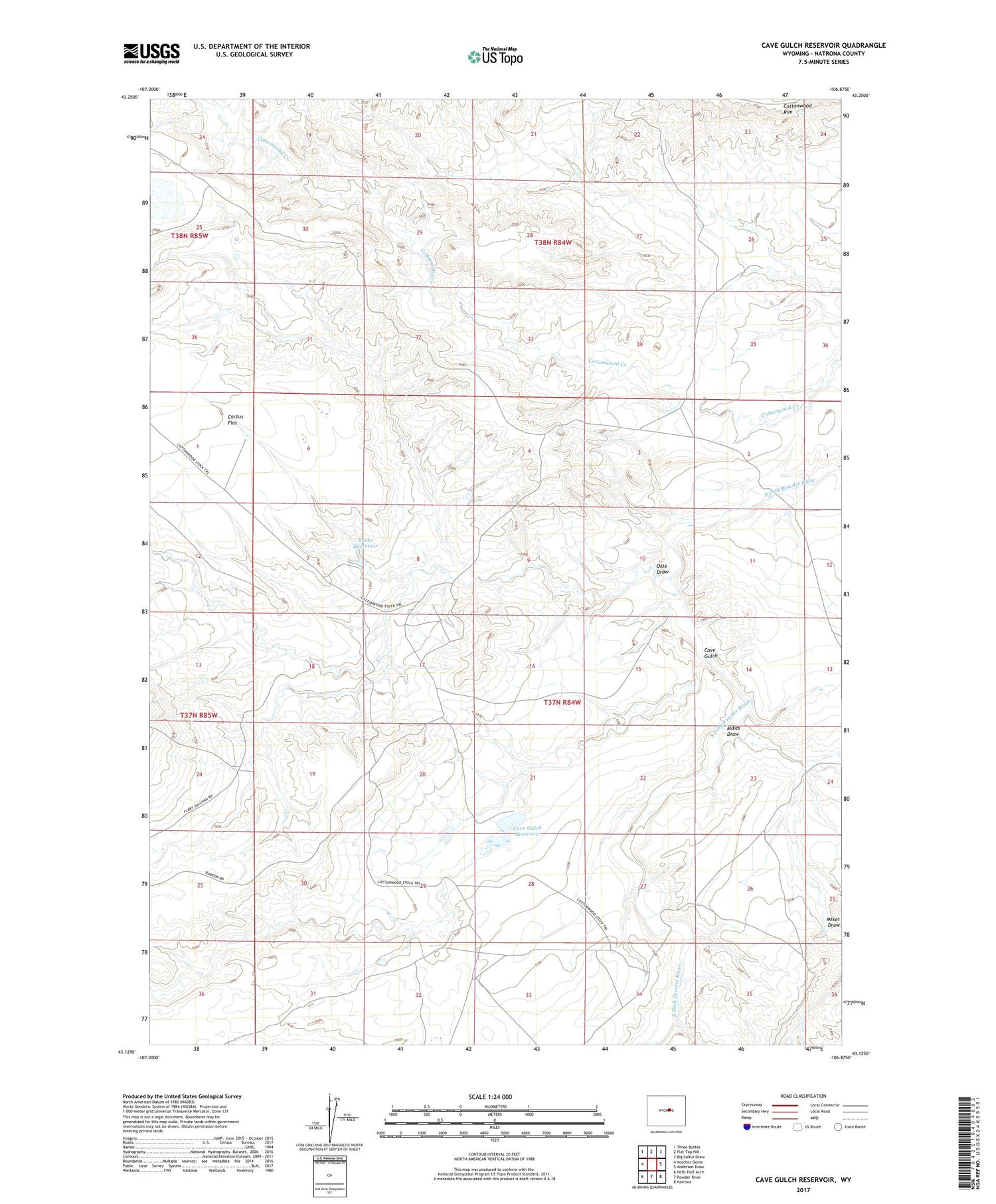 Cave Gulch Reservoir Wyoming US Topo Map Image