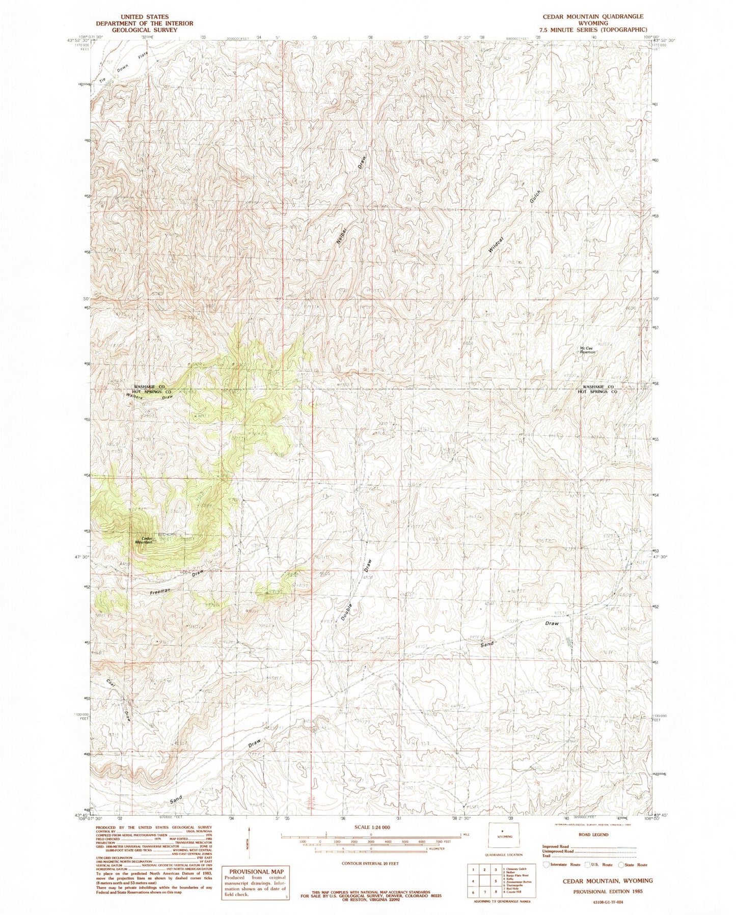 Classic USGS Cedar Mountain Wyoming 7.5'x7.5' Topo Map Image