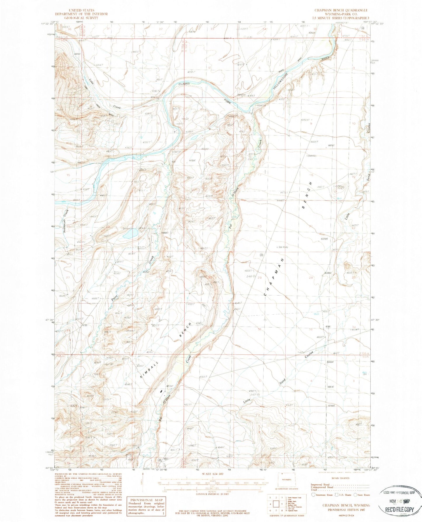 Classic USGS Chapman Bench Wyoming 7.5'x7.5' Topo Map Image