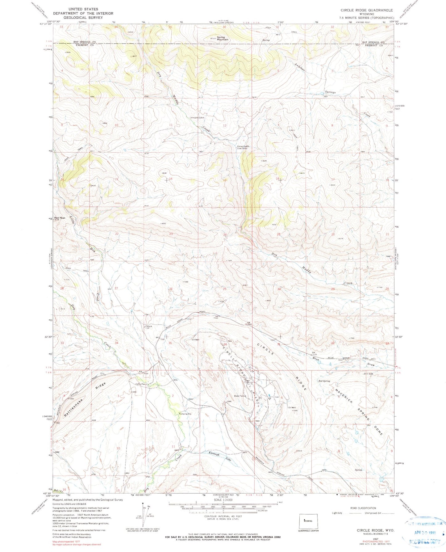 Classic USGS Circle Ridge Wyoming 7.5'x7.5' Topo Map Image