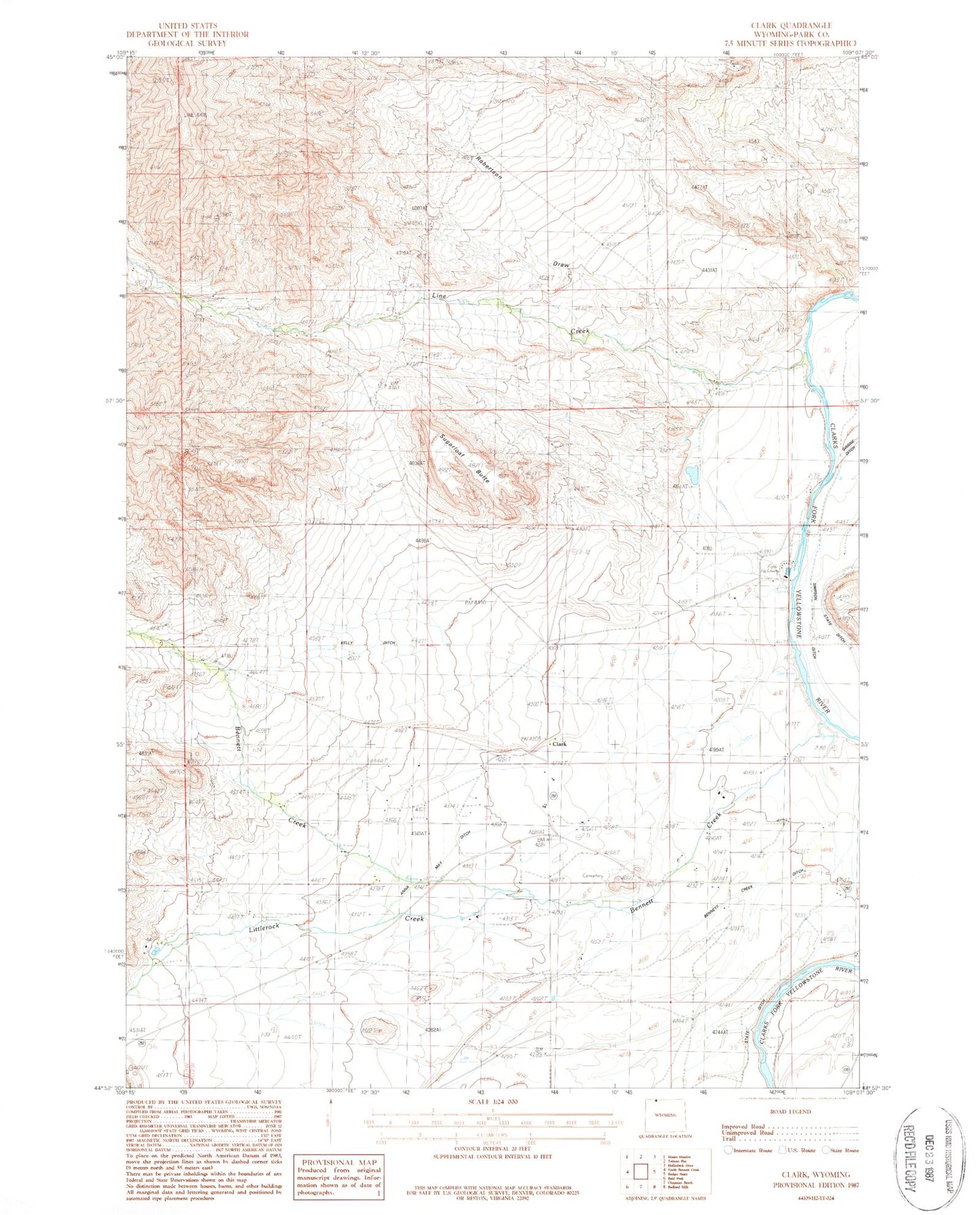Classic USGS Clark Wyoming 7.5'x7.5' Topo Map Image