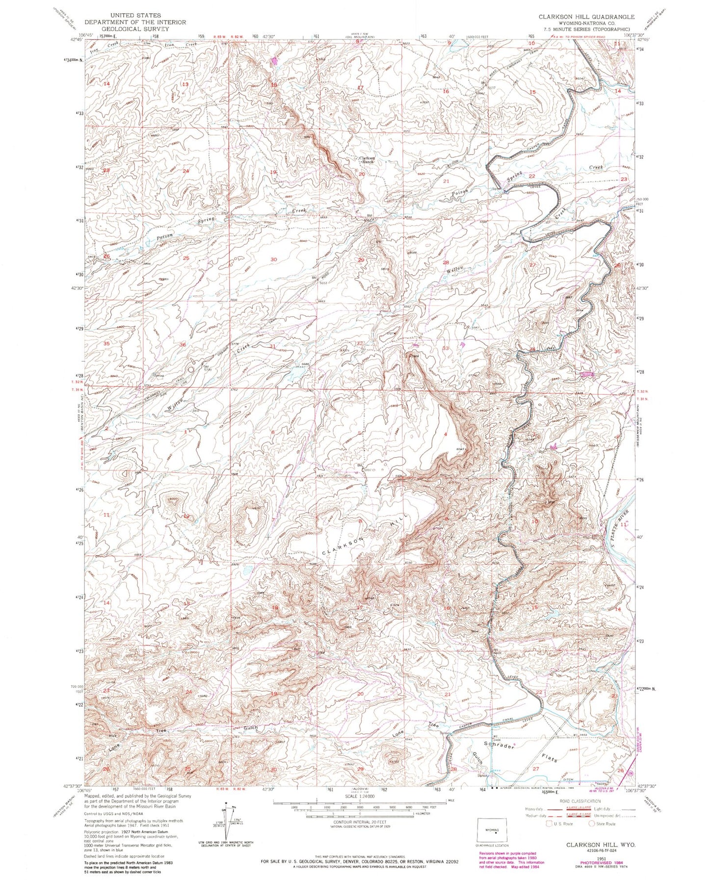 Classic USGS Clarkson Hill Wyoming 7.5'x7.5' Topo Map Image