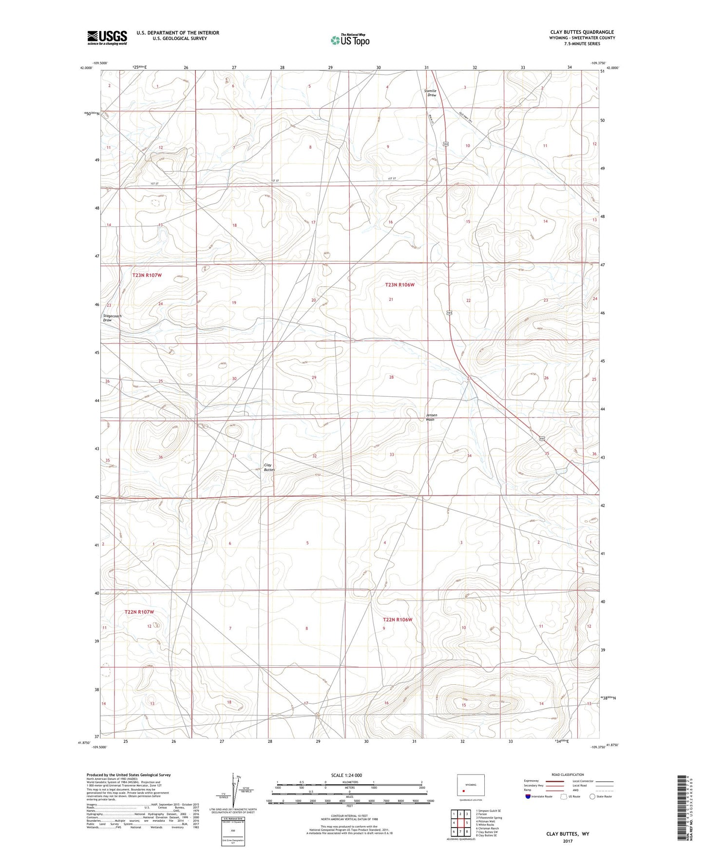 Clay Buttes Wyoming US Topo Map Image
