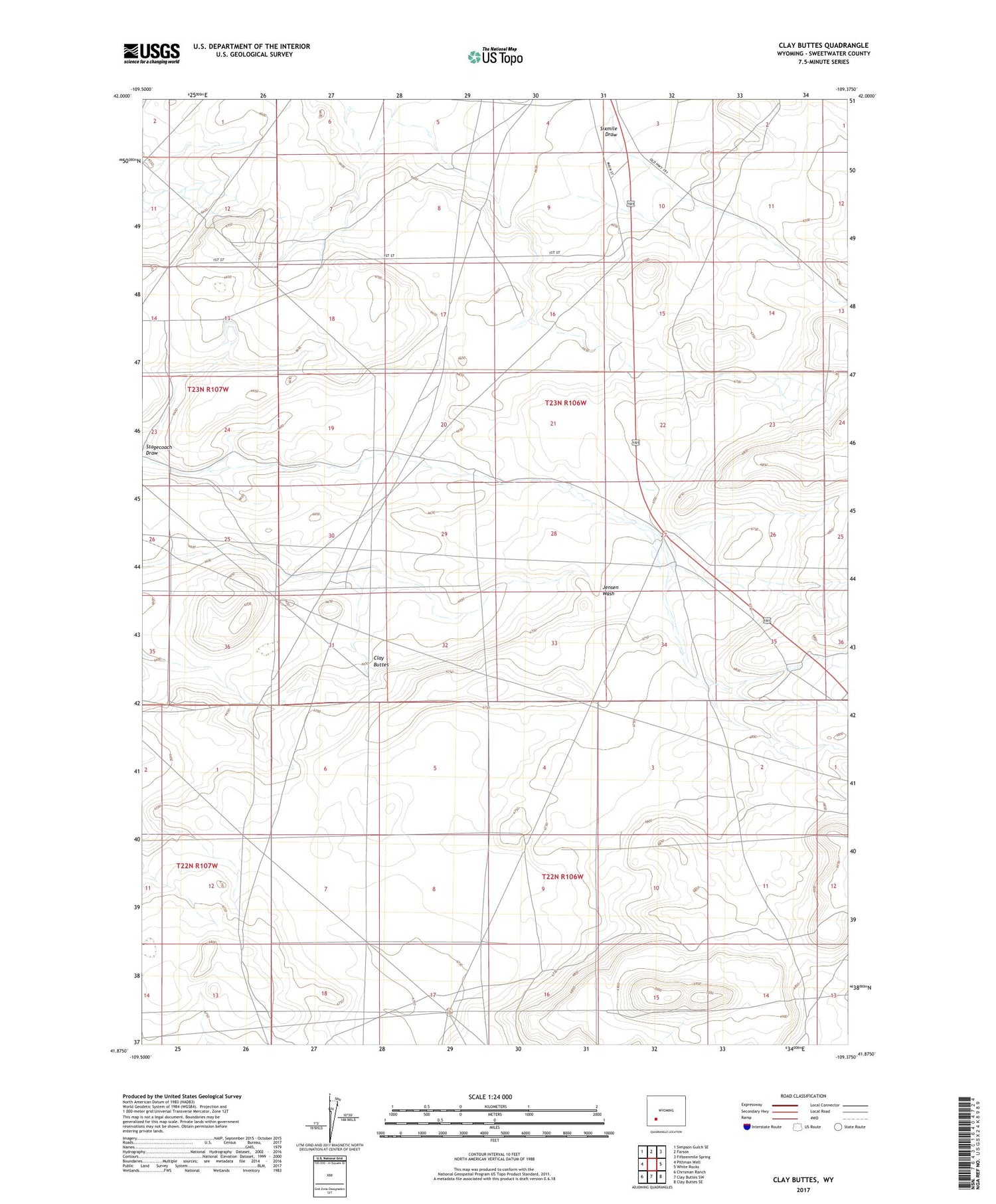 Clay Buttes Wyoming US Topo Map Image