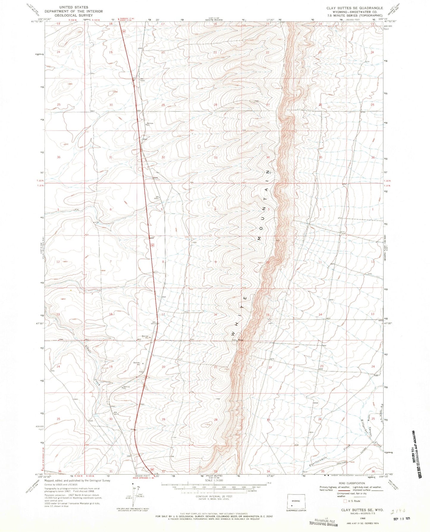 Classic USGS Clay Buttes SE Wyoming 7.5'x7.5' Topo Map Image