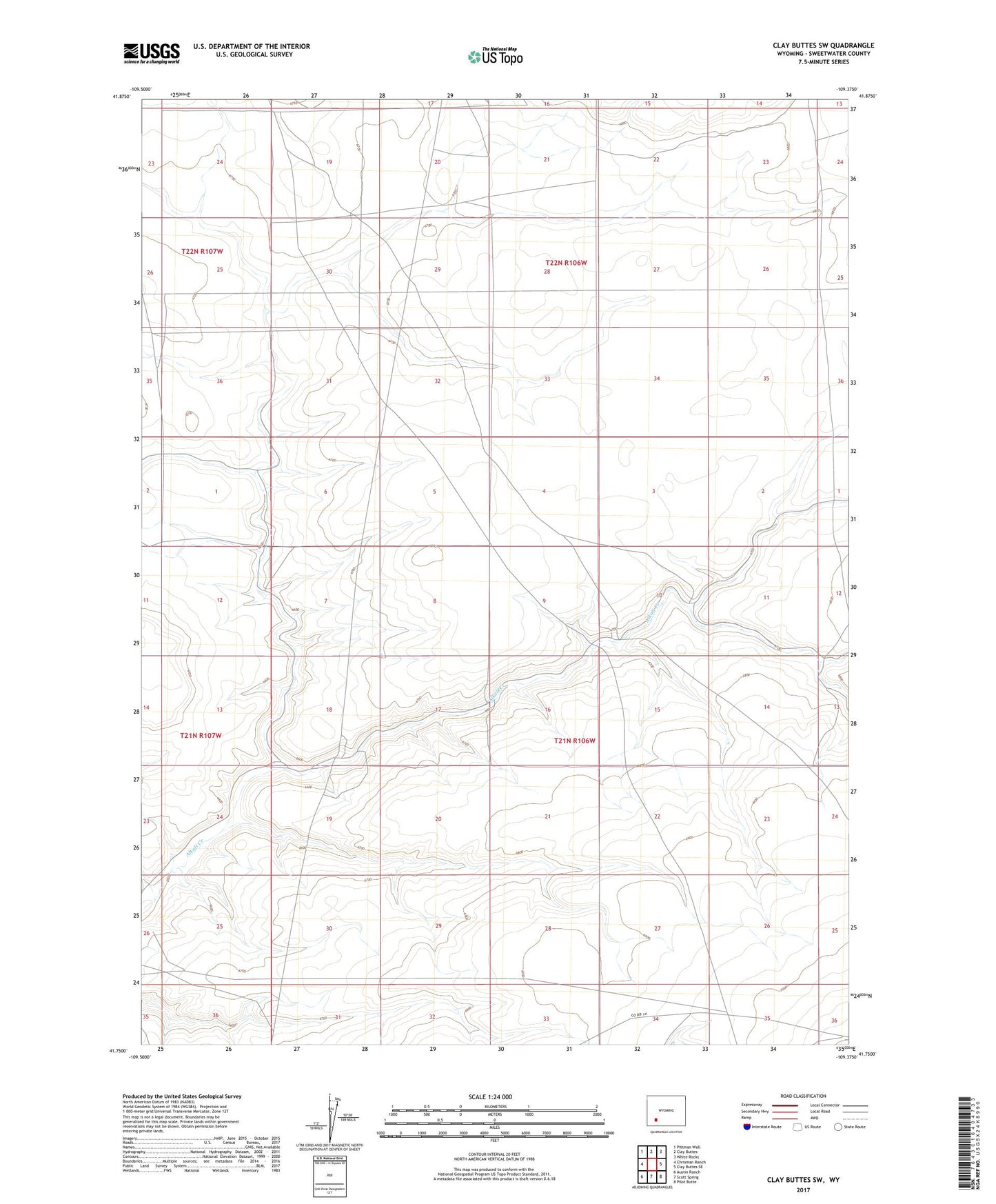 Clay Buttes SW Wyoming US Topo Map Image
