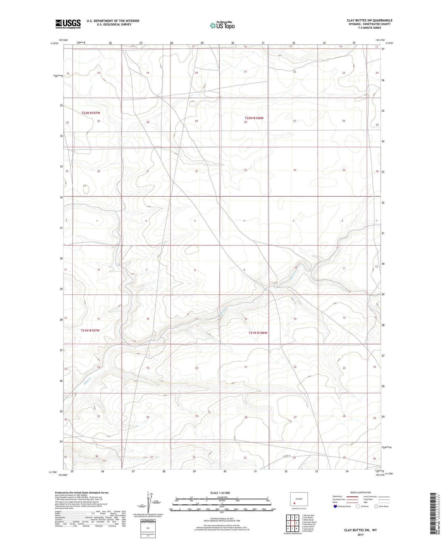 Clay Buttes SW Wyoming US Topo Map Image