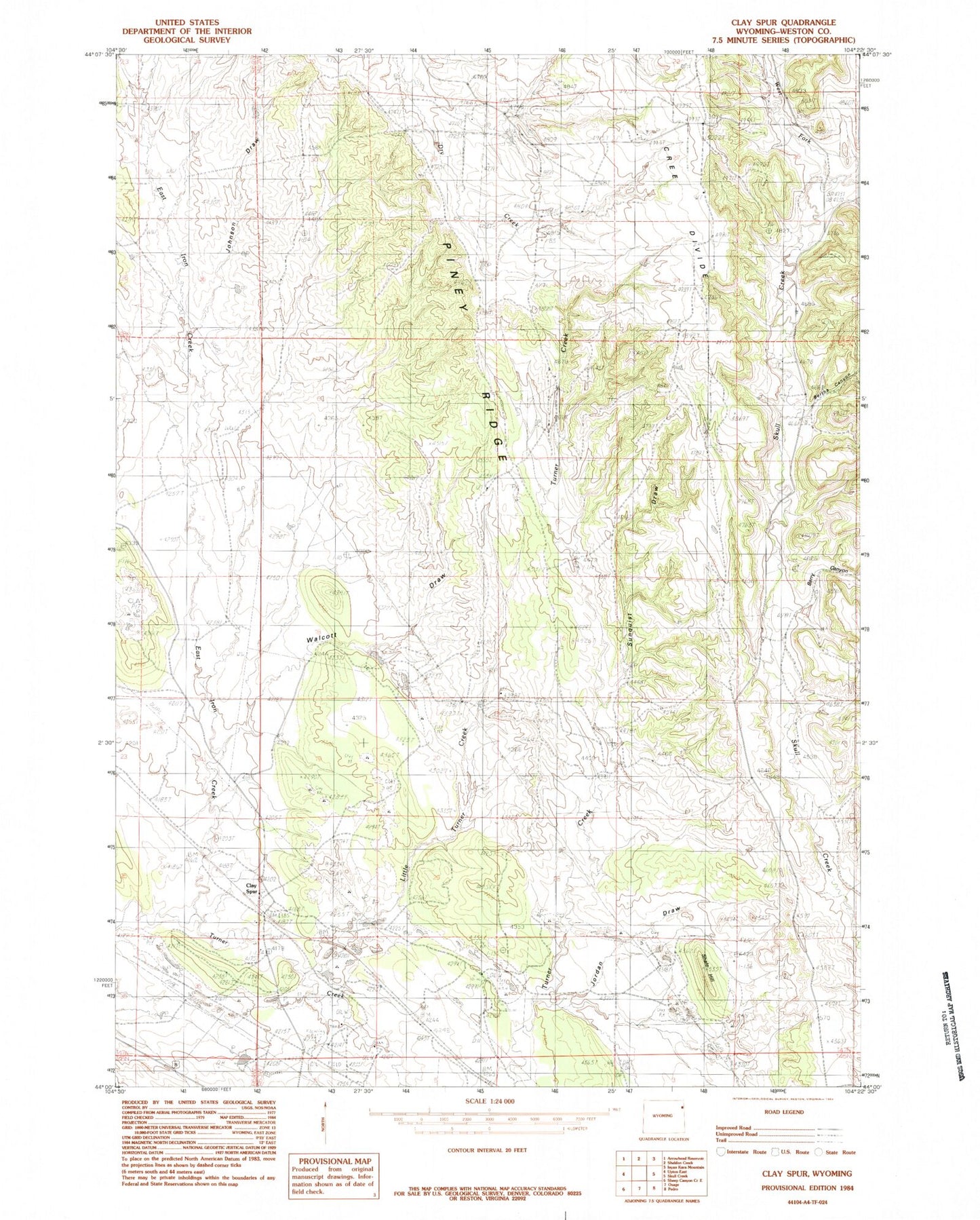 Classic USGS Clay Spur Wyoming 7.5'x7.5' Topo Map Image