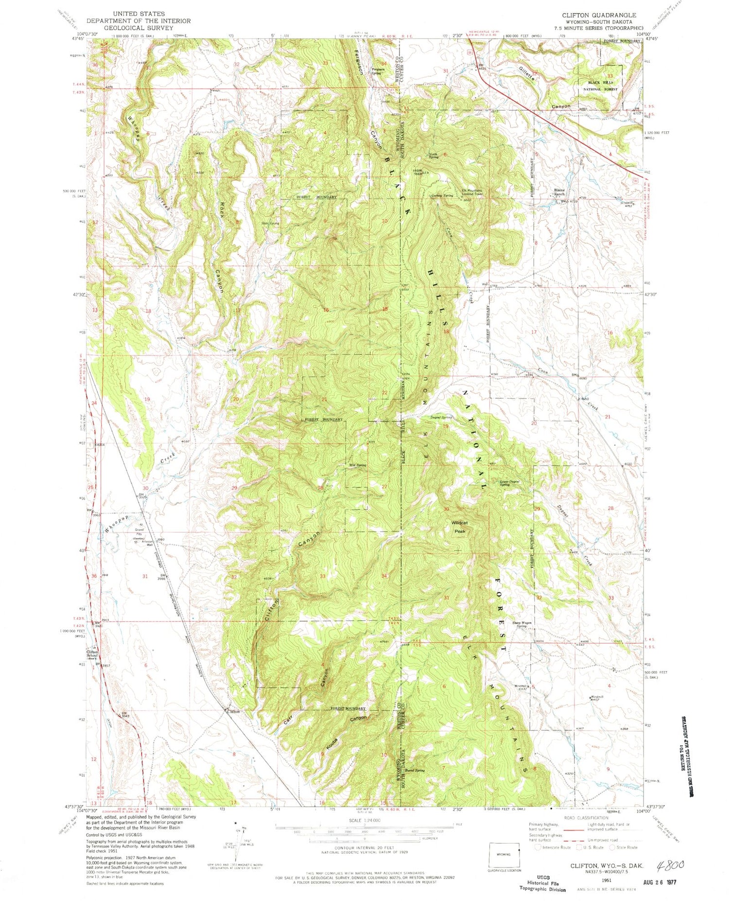 Classic USGS Clifton Wyoming 7.5'x7.5' Topo Map Image