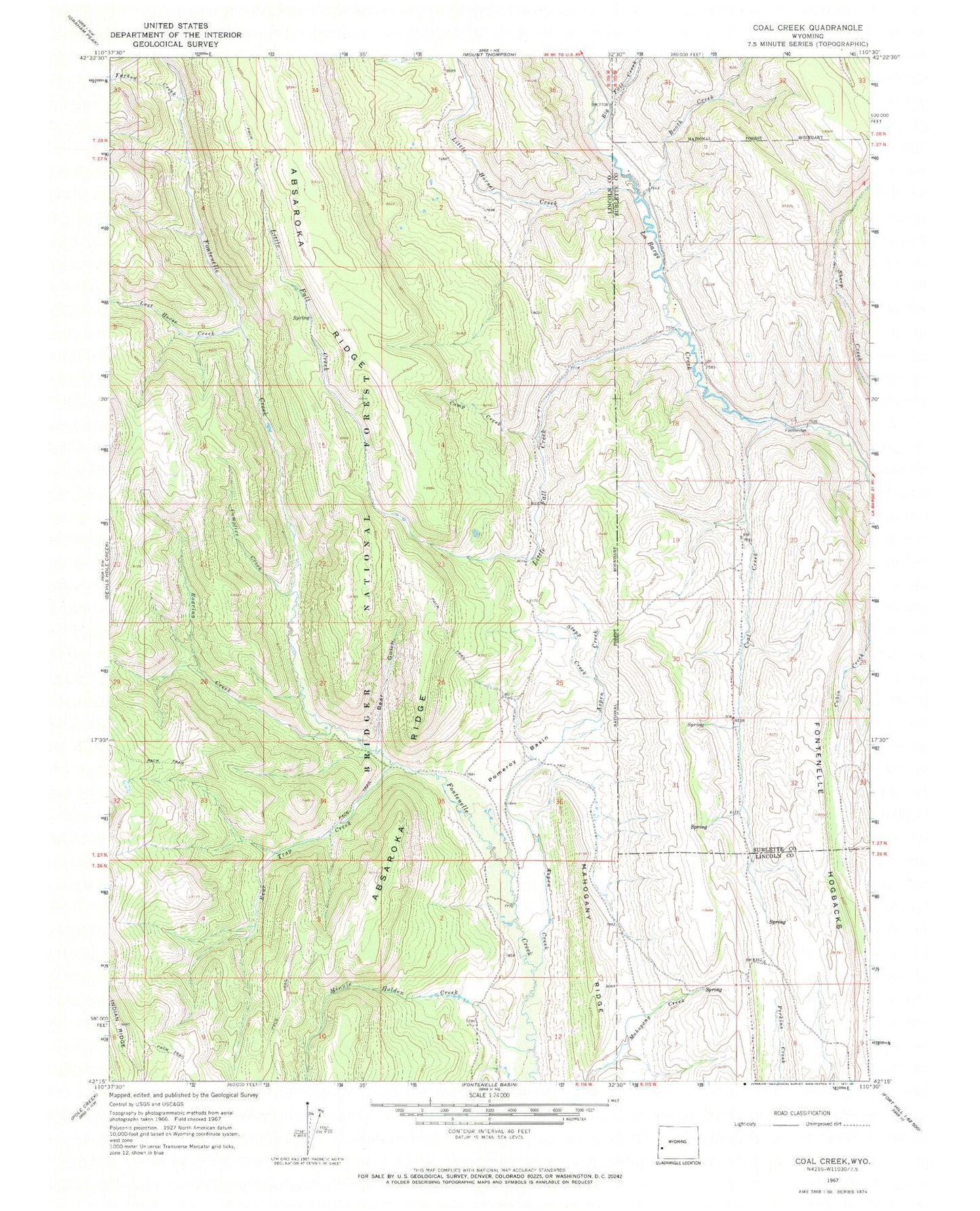 Classic USGS Coal Creek Wyoming 7.5'x7.5' Topo Map Image