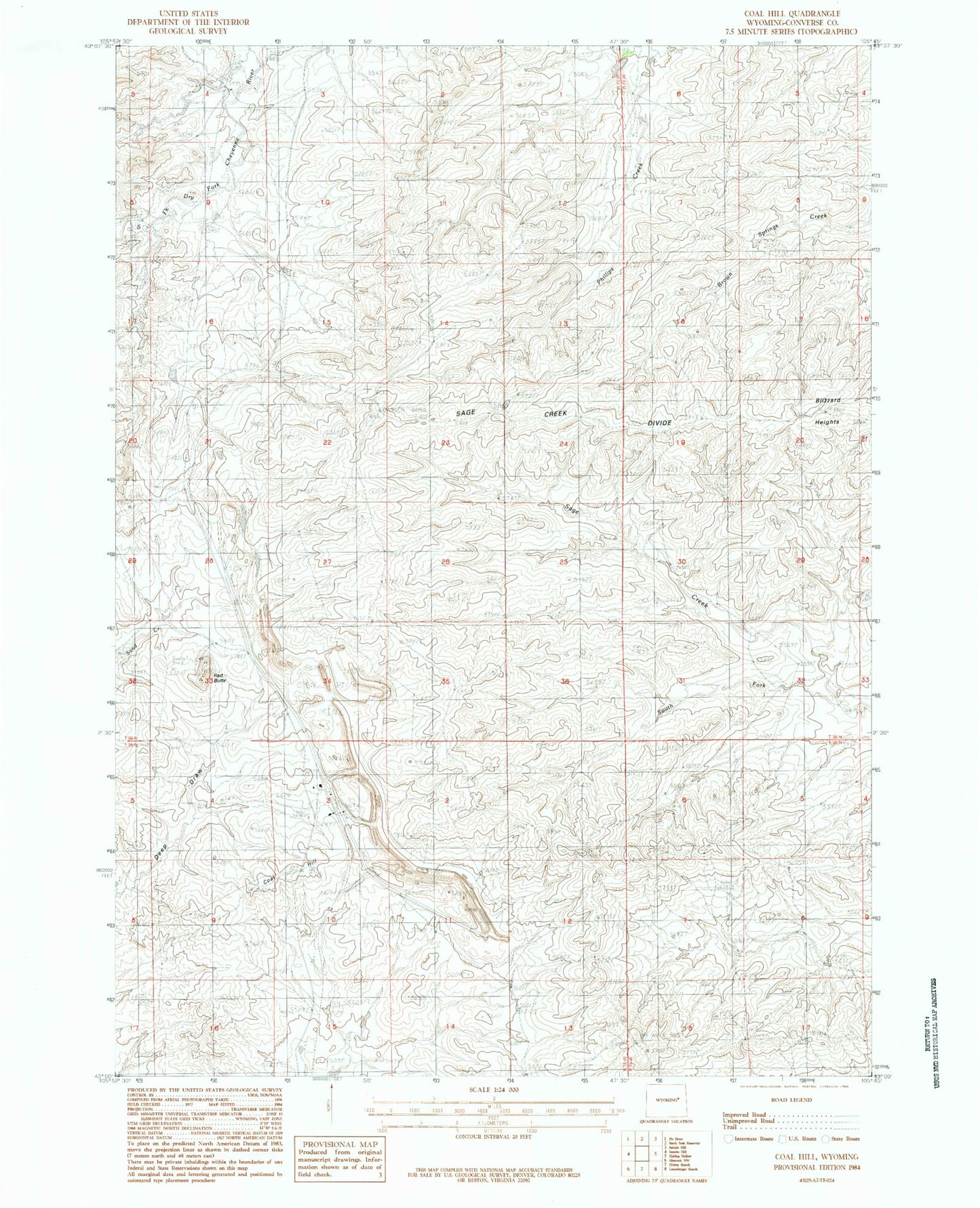 Classic USGS Coal Hill Wyoming 7.5'x7.5' Topo Map Image