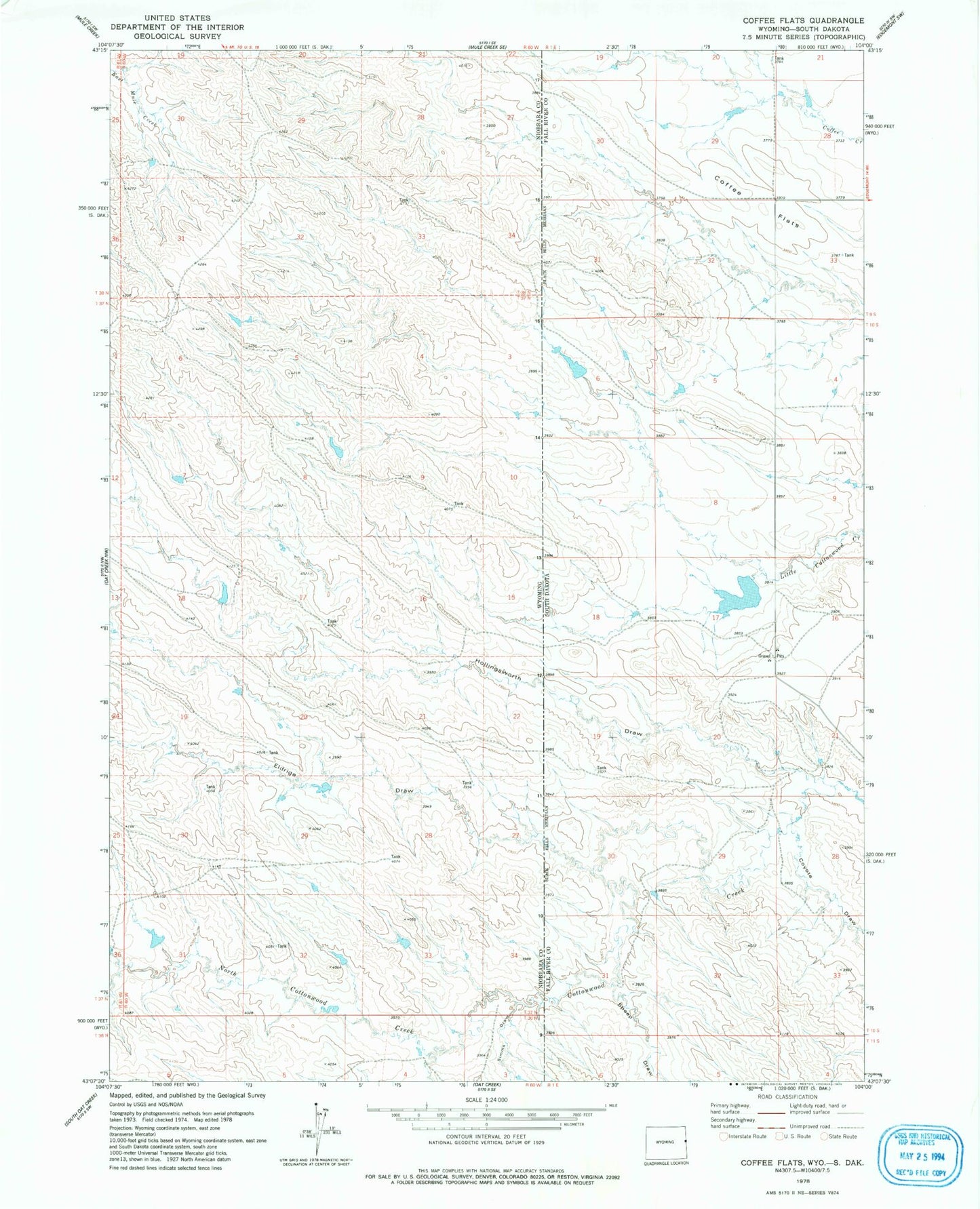 Classic USGS Coffee Flats South Dakota 7.5'x7.5' Topo Map Image
