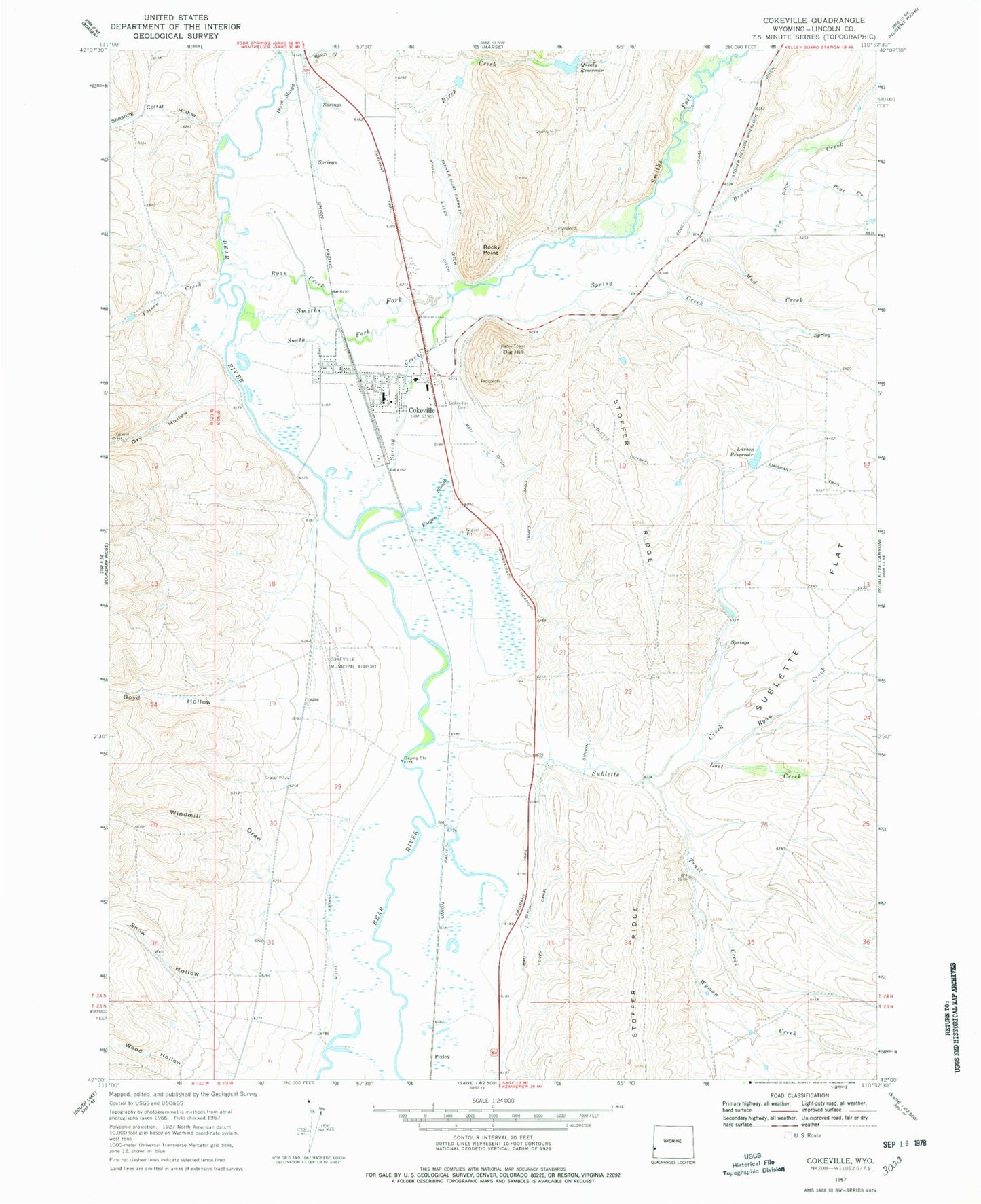 Classic USGS Cokeville Wyoming 7.5'x7.5' Topo Map Image