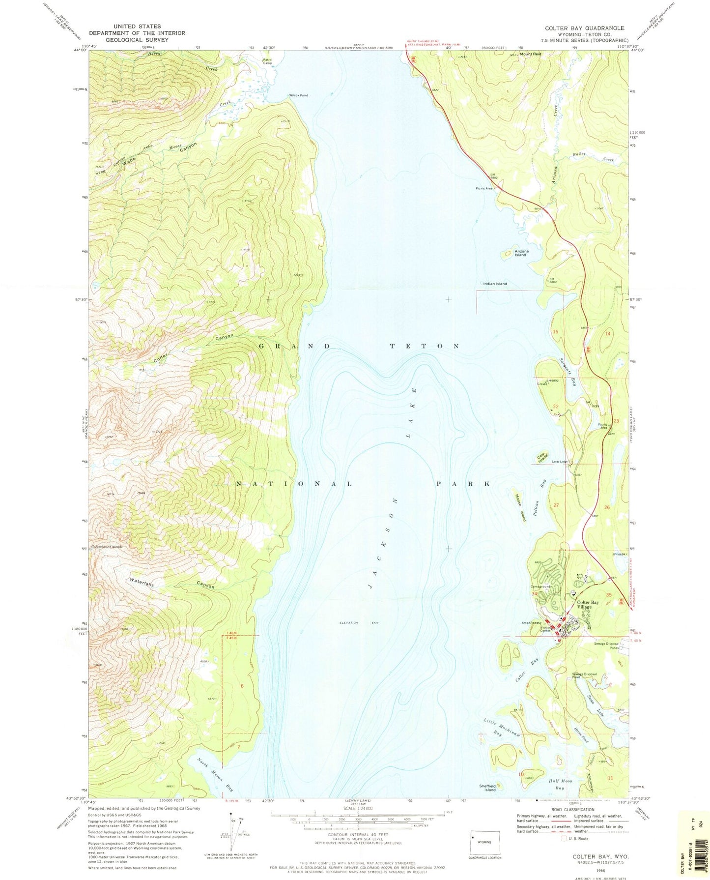 Classic USGS Colter Bay Wyoming 7.5'x7.5' Topo Map Image