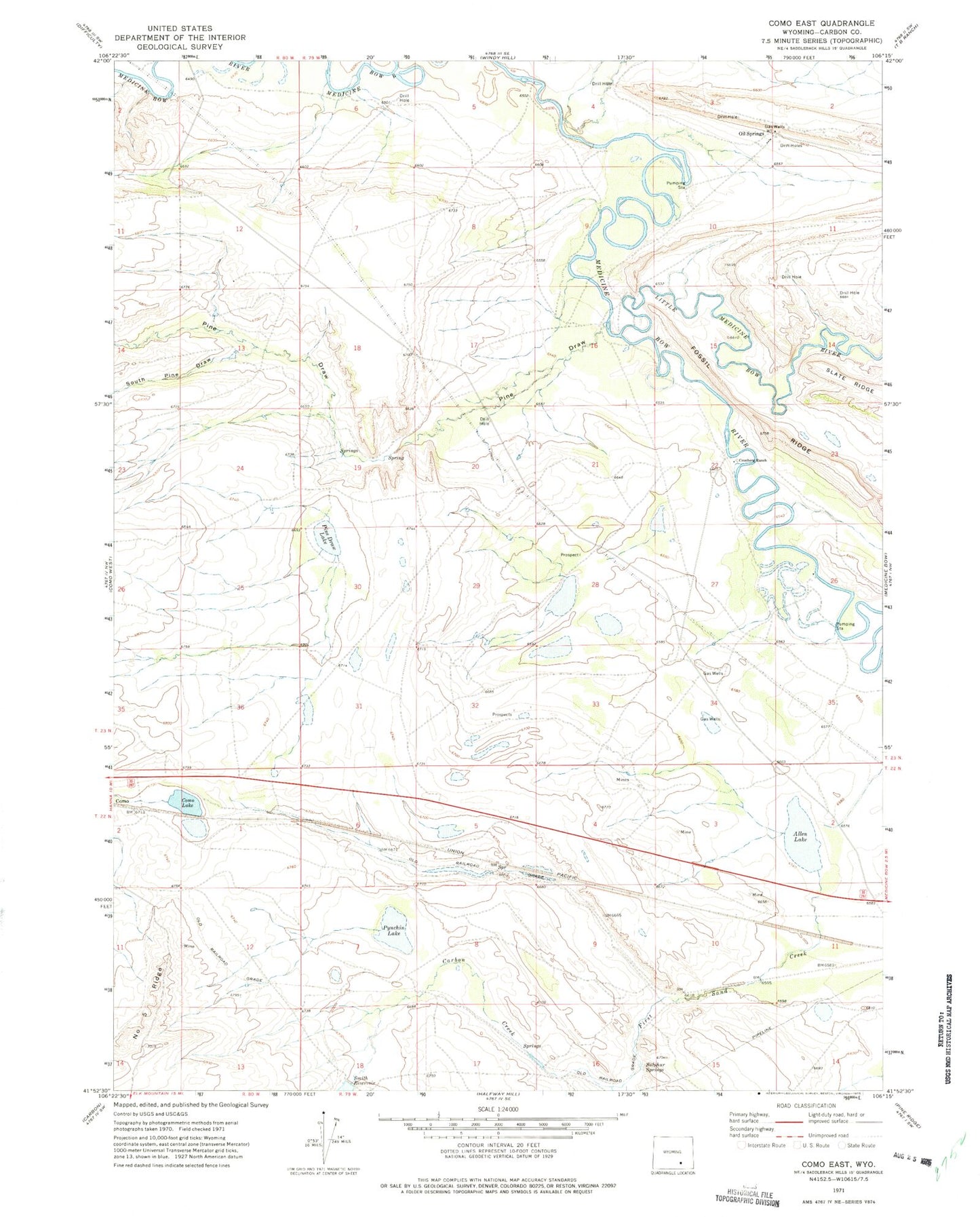 Classic USGS Como East Wyoming 7.5'x7.5' Topo Map Image
