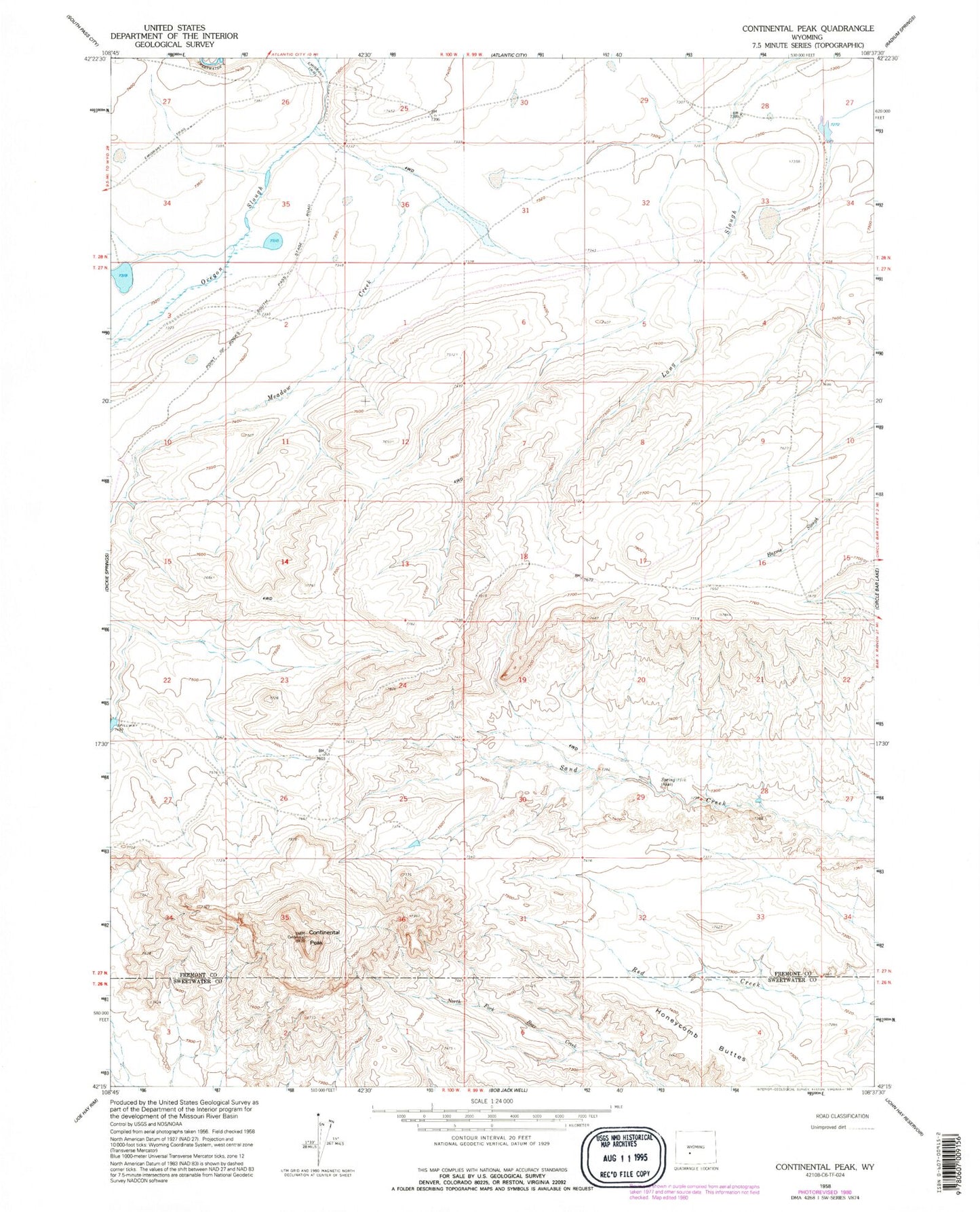 Classic USGS Continental Peak Wyoming 7.5'x7.5' Topo Map Image