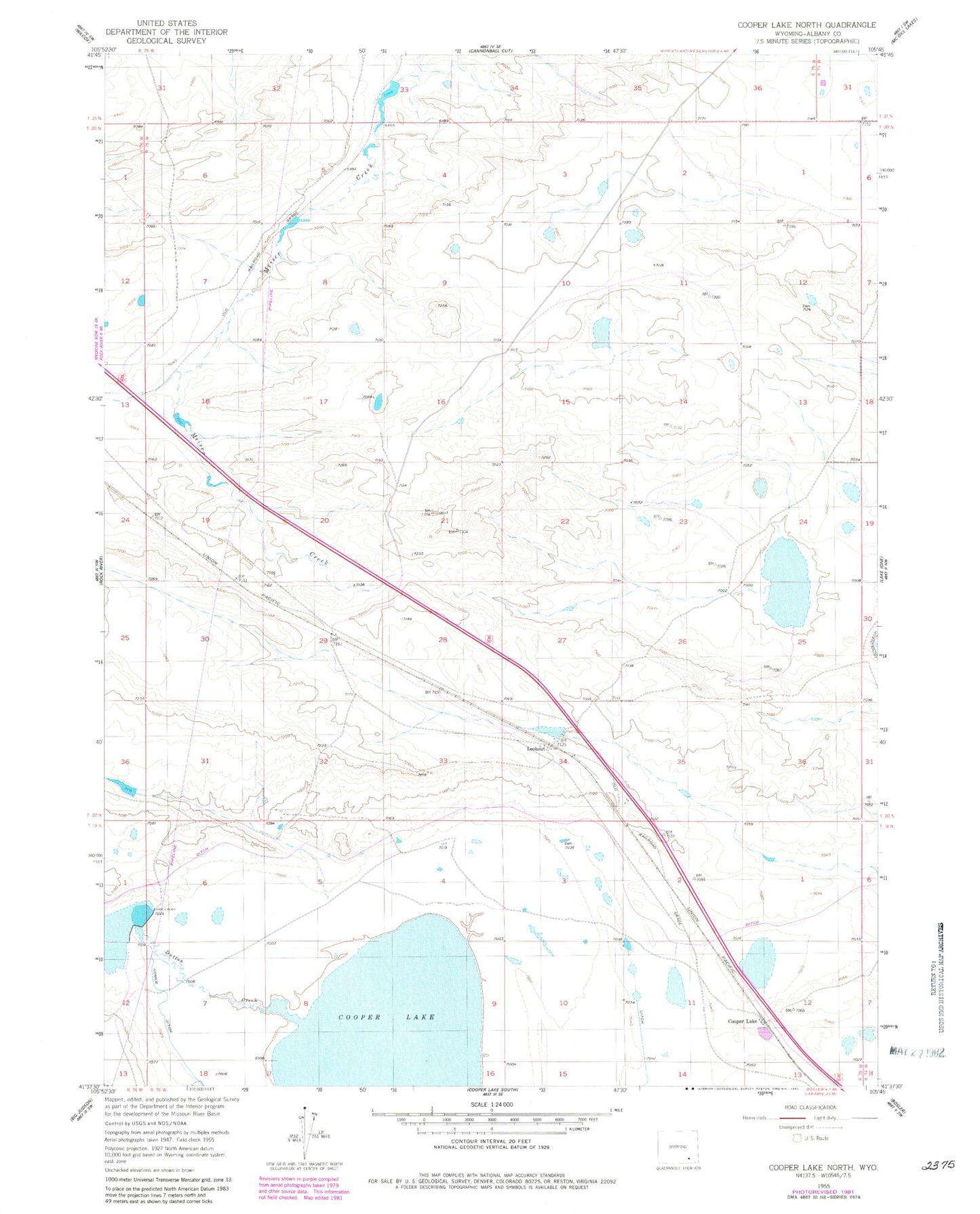 Classic USGS Cooper Lake North Wyoming 7.5'x7.5' Topo Map Image