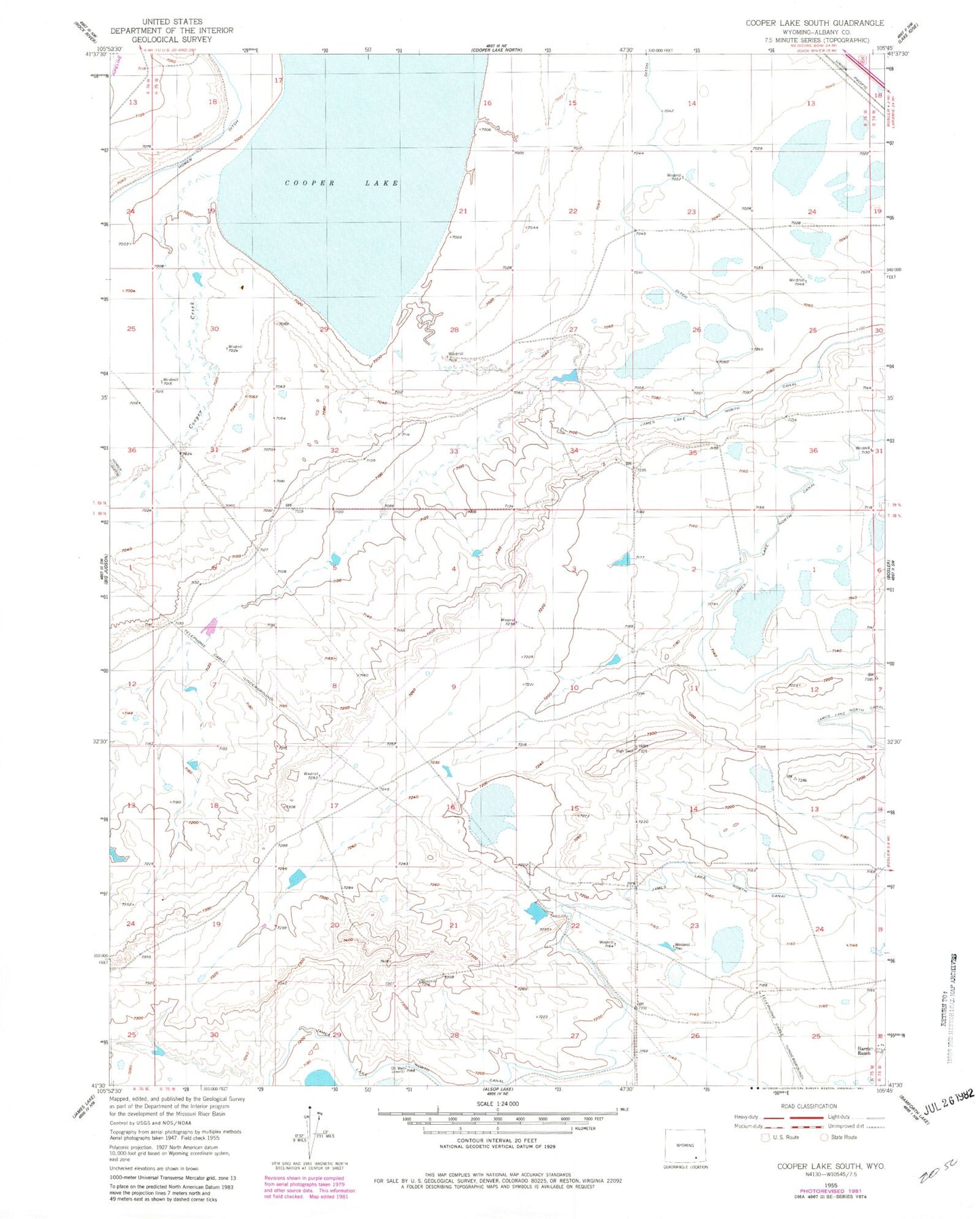 Classic USGS Cooper Lake South Wyoming 7.5'x7.5' Topo Map Image