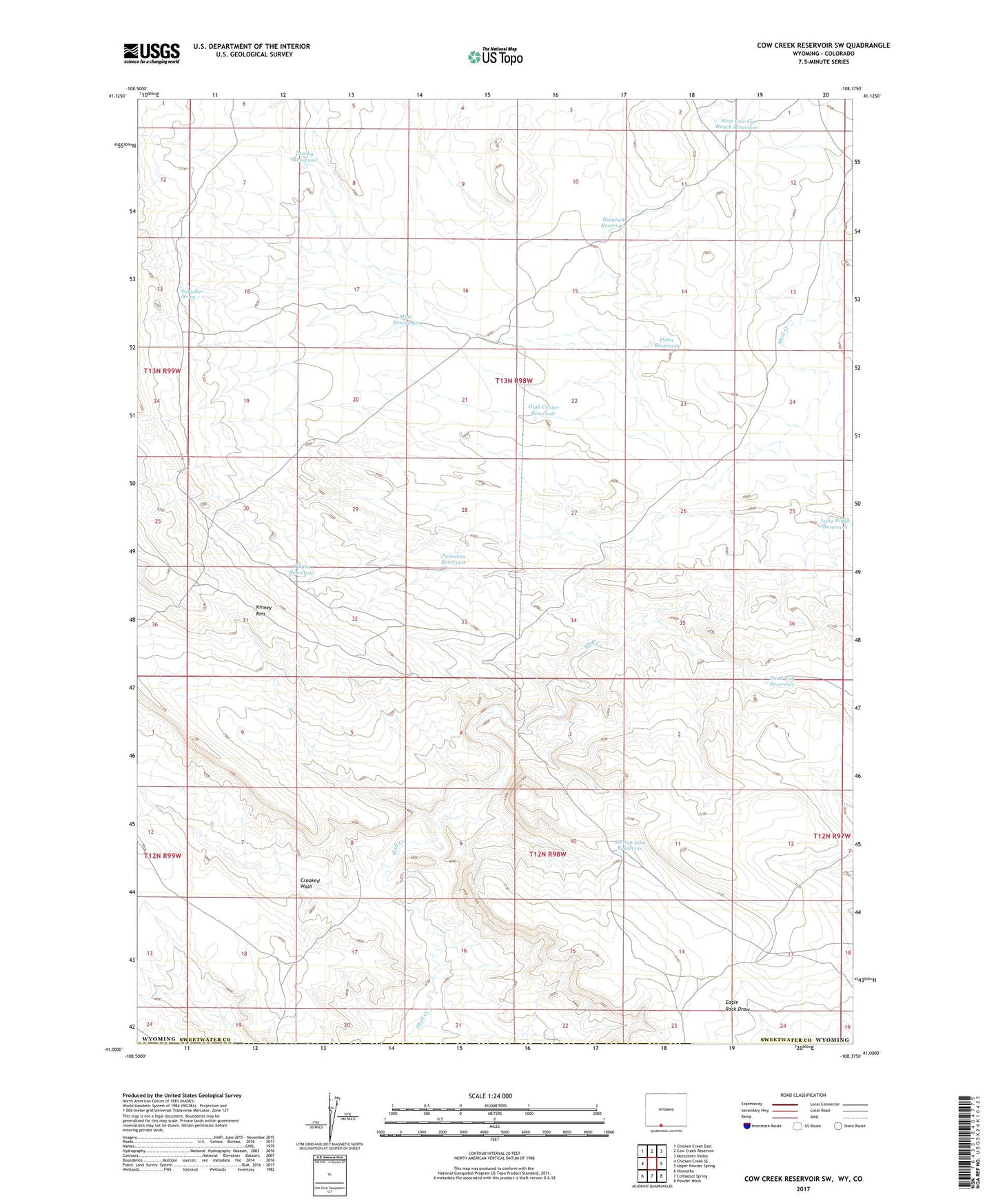 Cow Creek Reservoir SW Wyoming US Topo Map Image