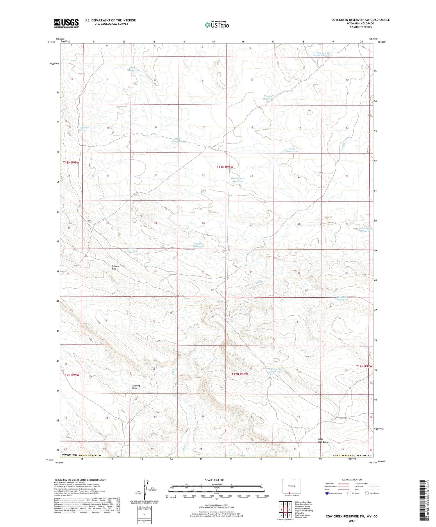 Cow Creek Reservoir SW Wyoming US Topo Map Image