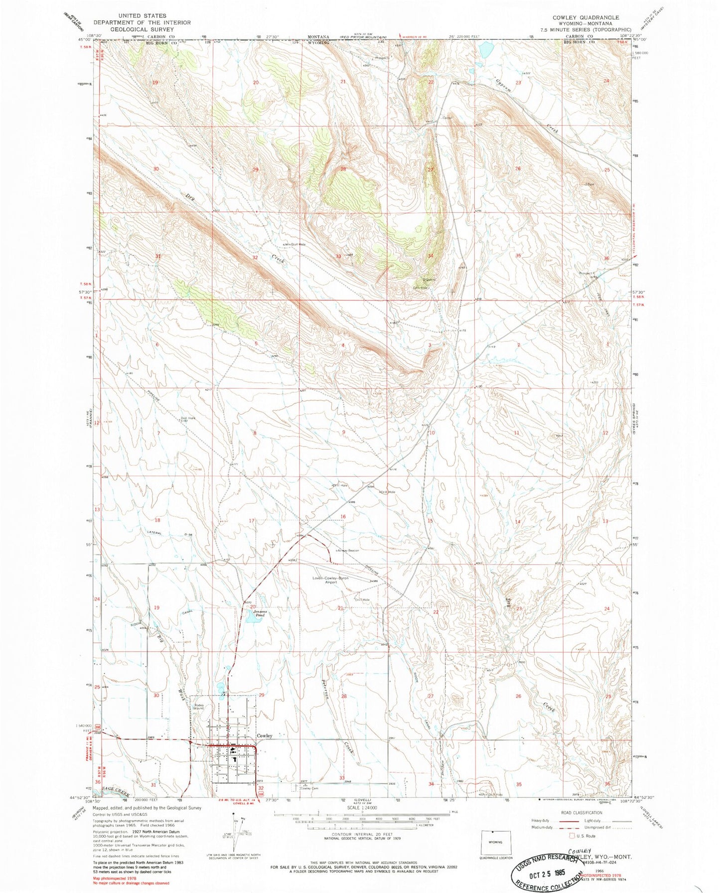Classic USGS Cowley Wyoming 7.5'x7.5' Topo Map Image