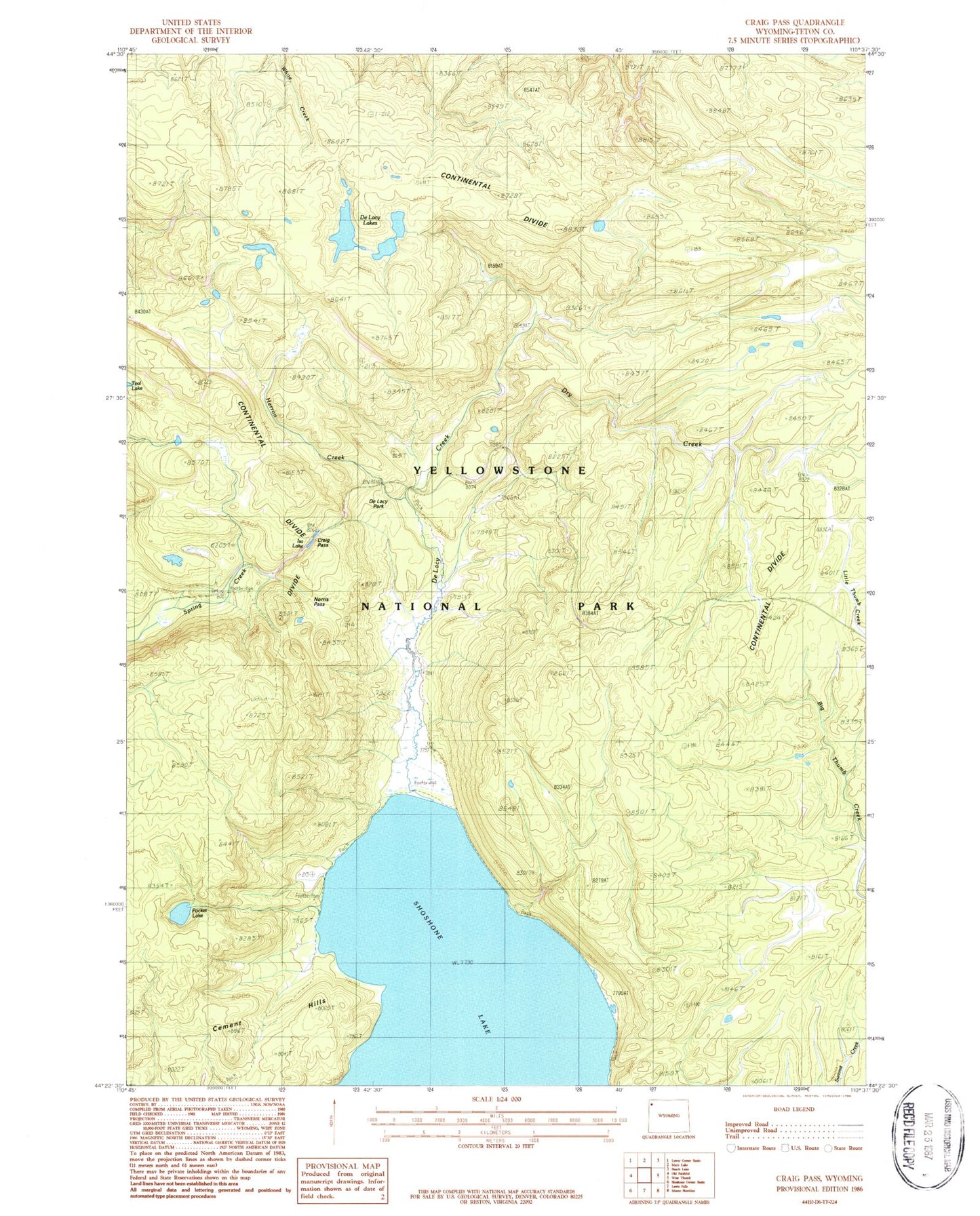 Classic USGS Craig Pass Wyoming 7.5'x7.5' Topo Map Image