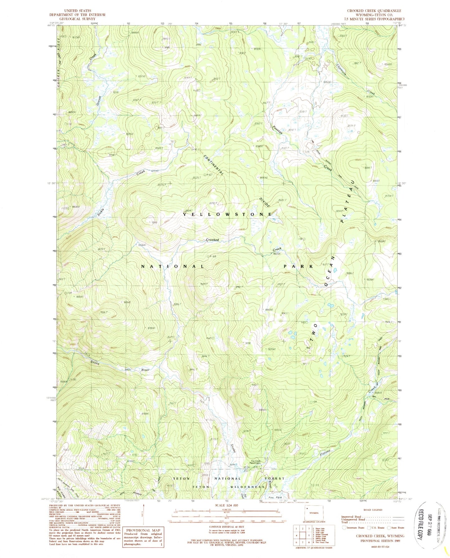 Classic USGS Crooked Creek Wyoming 7.5'x7.5' Topo Map Image