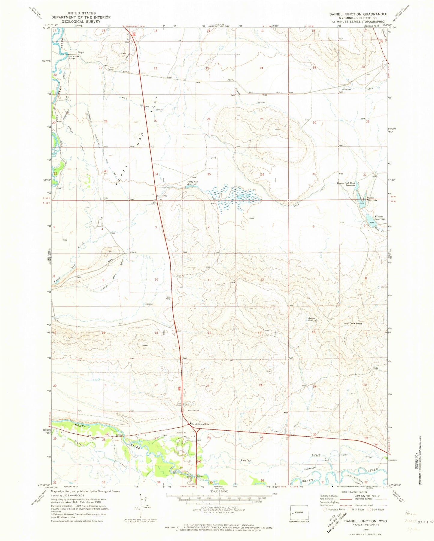 Classic USGS Daniel Junction Wyoming 7.5'x7.5' Topo Map Image