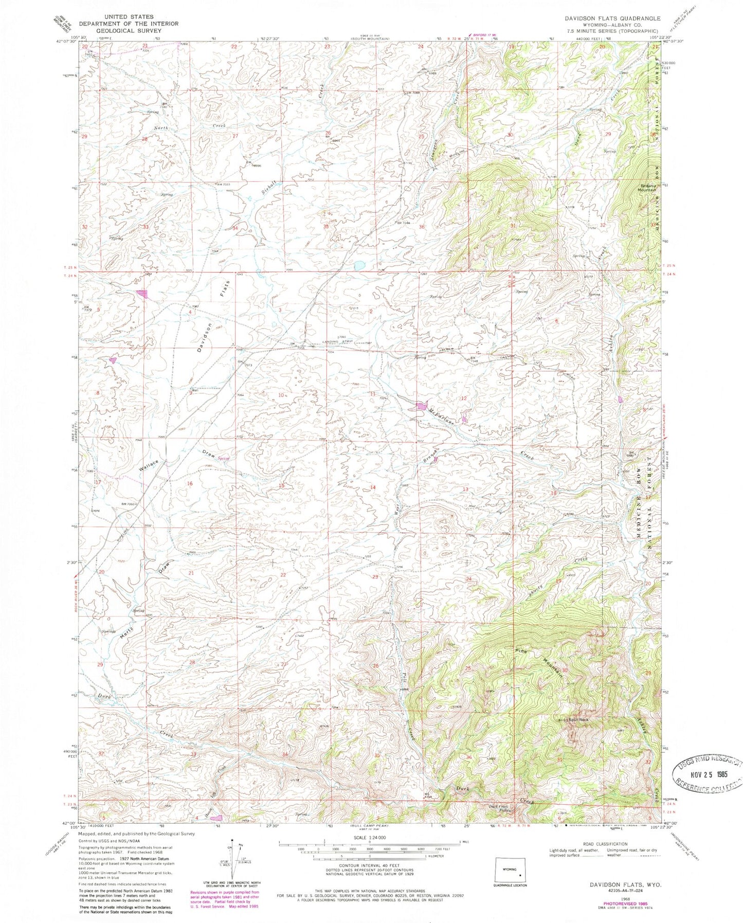 Classic USGS Davidson Flats Wyoming 7.5'x7.5' Topo Map Image