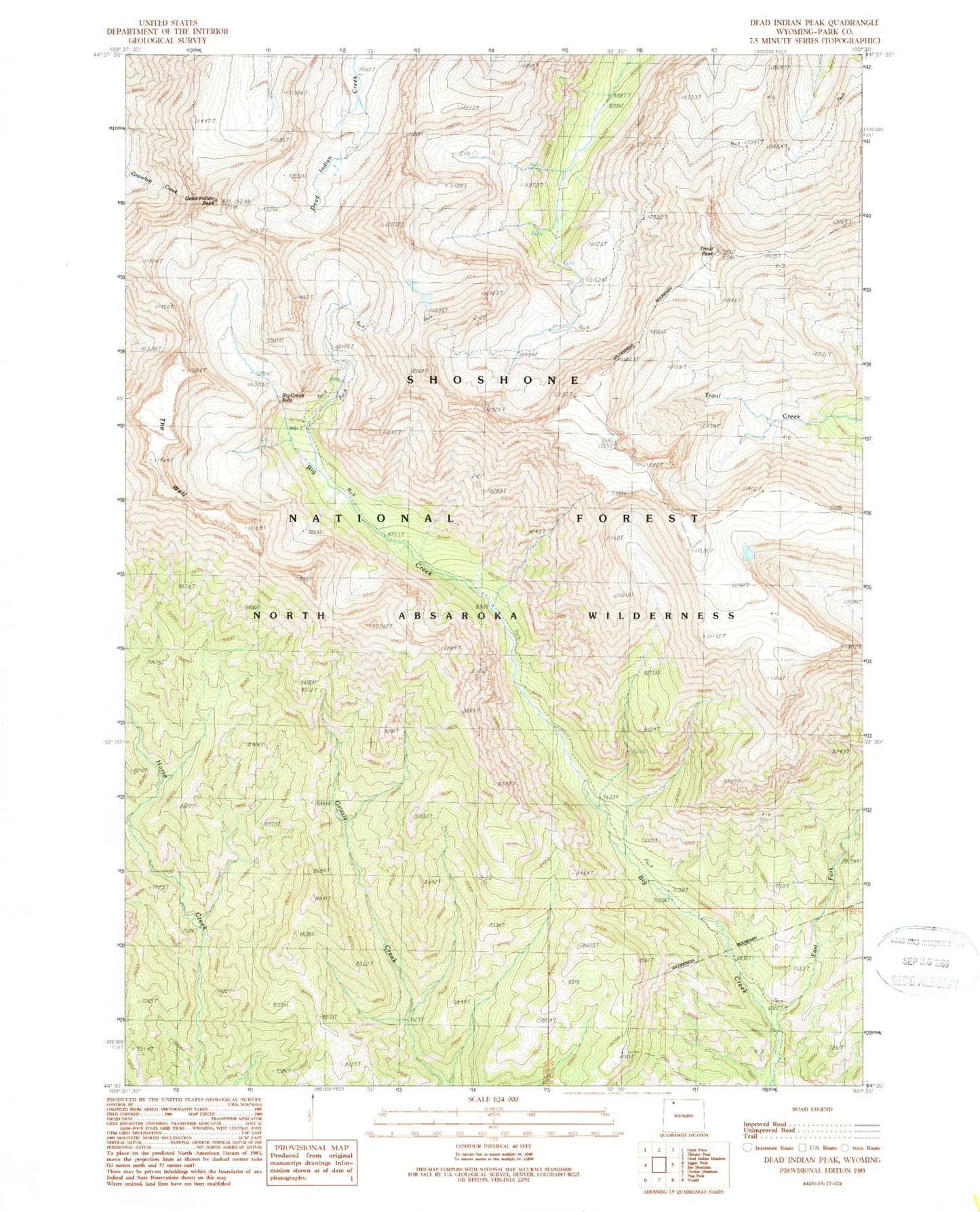Classic USGS Dead Indian Peak Wyoming 7.5'x7.5' Topo Map Image