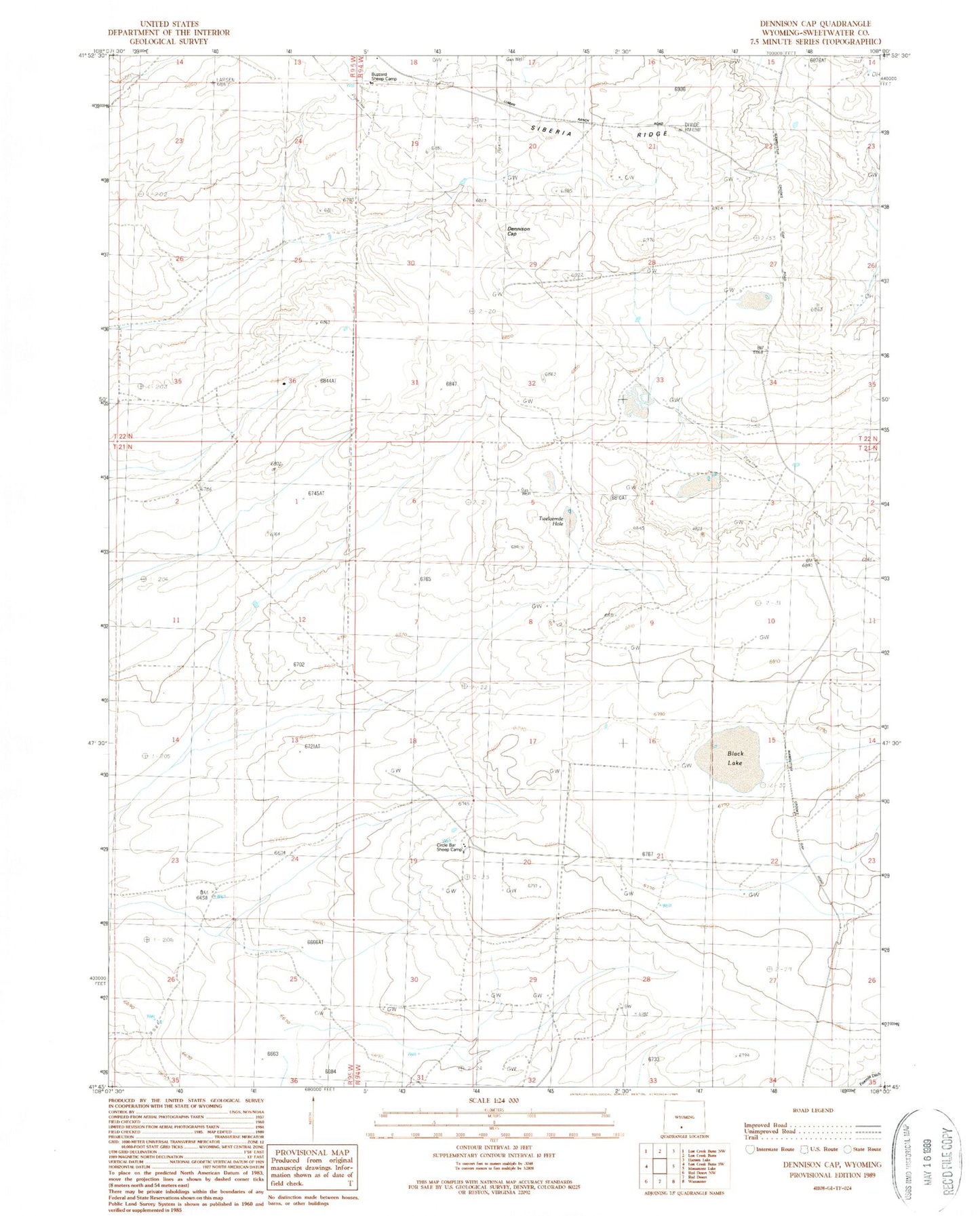 Classic USGS Dennison Cap Wyoming 7.5'x7.5' Topo Map Image
