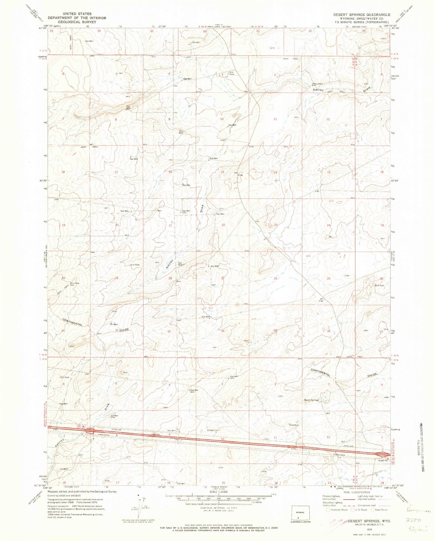Classic USGS Desert Springs Wyoming 7.5'x7.5' Topo Map Image